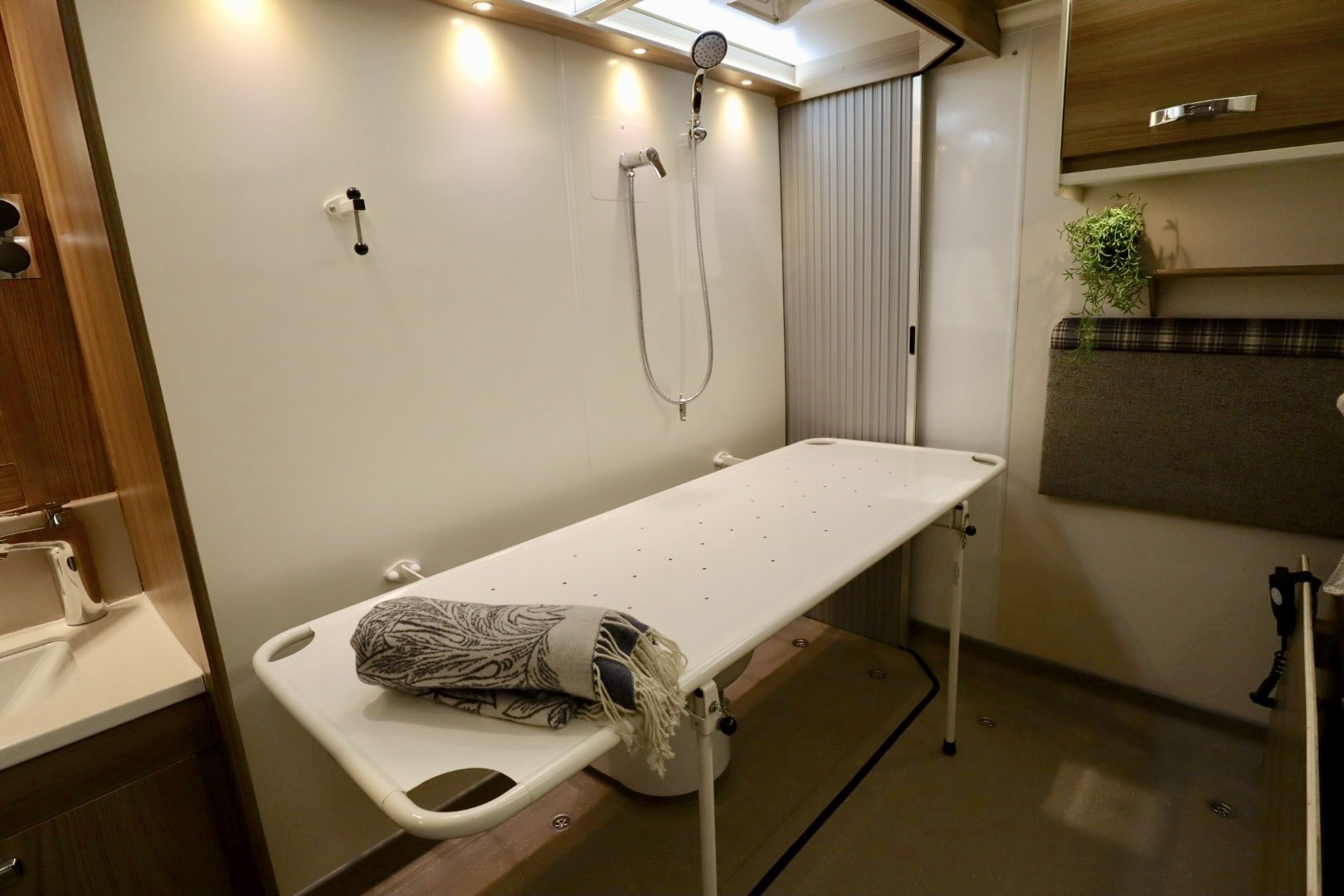 Shower table - LIV Swift Sprite Super Quattro FB - Coachbuilt wheelchair accessible caravan