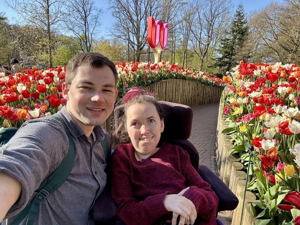 Stephen and Karla showing wheelchair accessibility at Keukenhof gardens in the Netherlands  