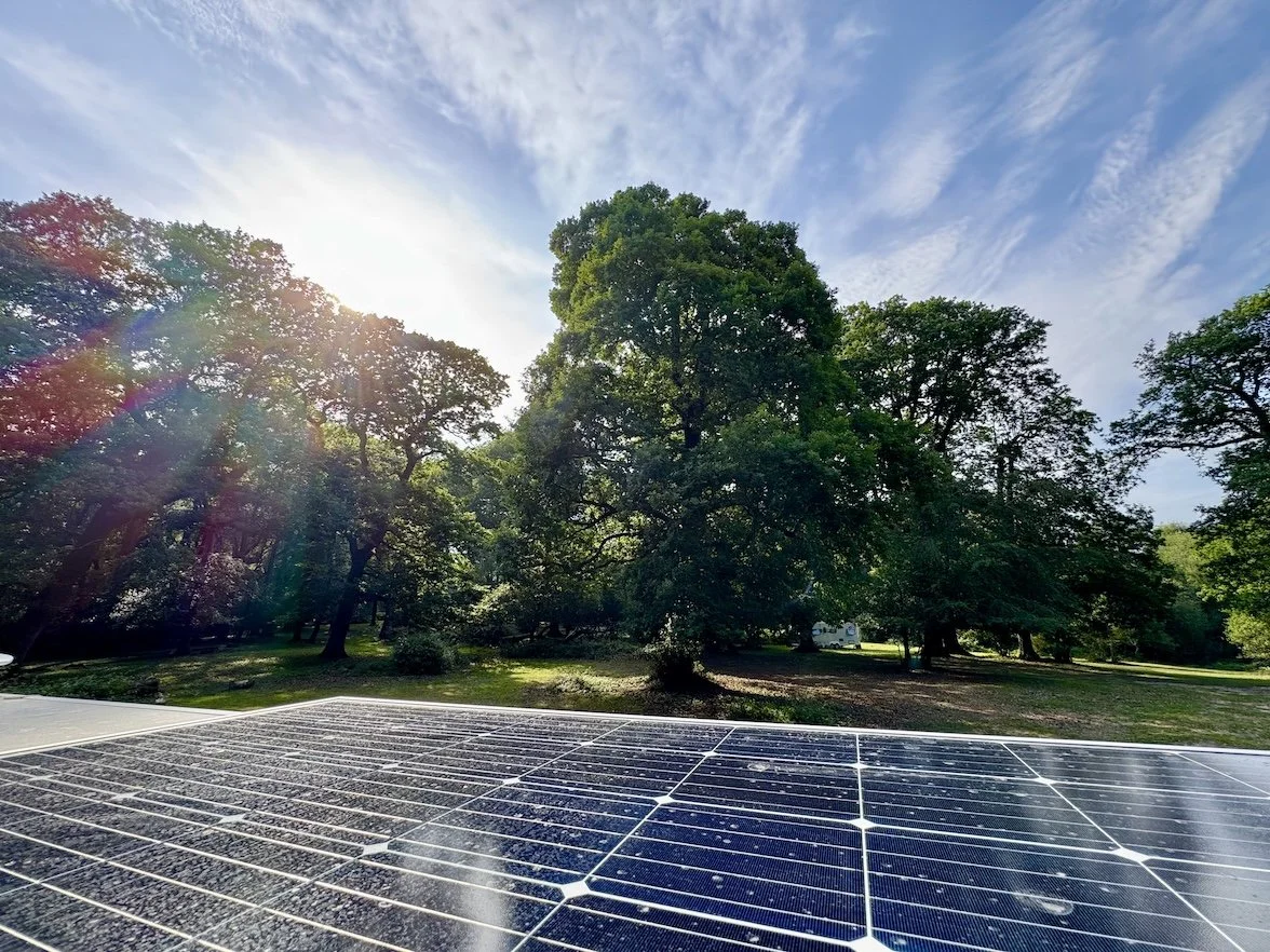  Solar panel mounted on roof of touring caravan  