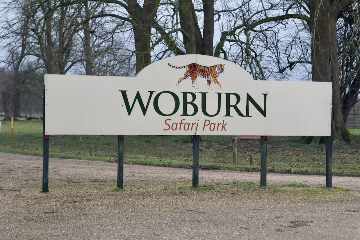 The entrance sign at Woburn Safari Park
