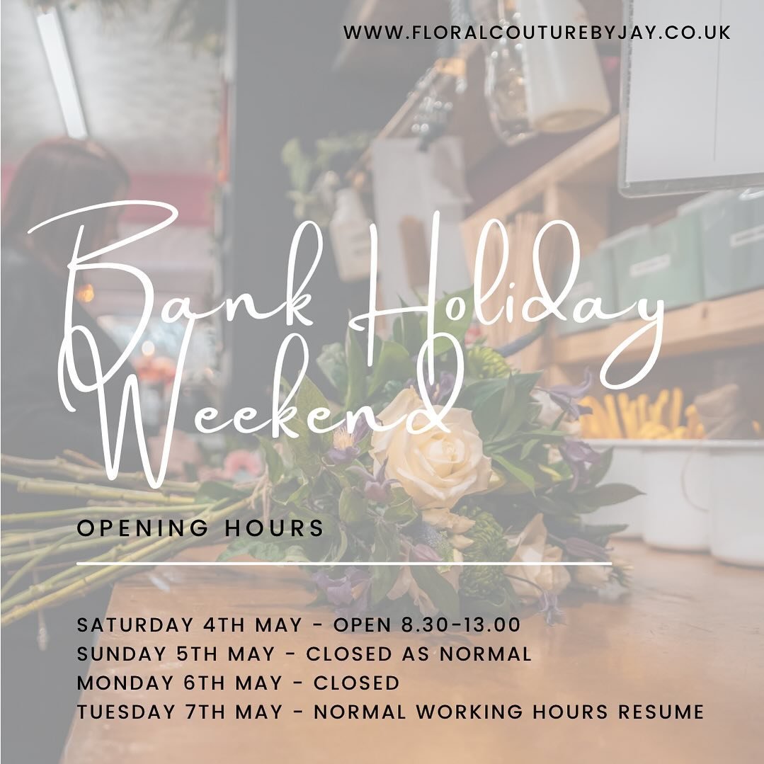 🌼BANK HOLIDAY WEEKEND OPENING HOURS🌼

Tomorrow we are open 8.30-1.00 then will be closed until Tuesday 7th 😘

So if you need your floral fix pop in tomorrow 😛