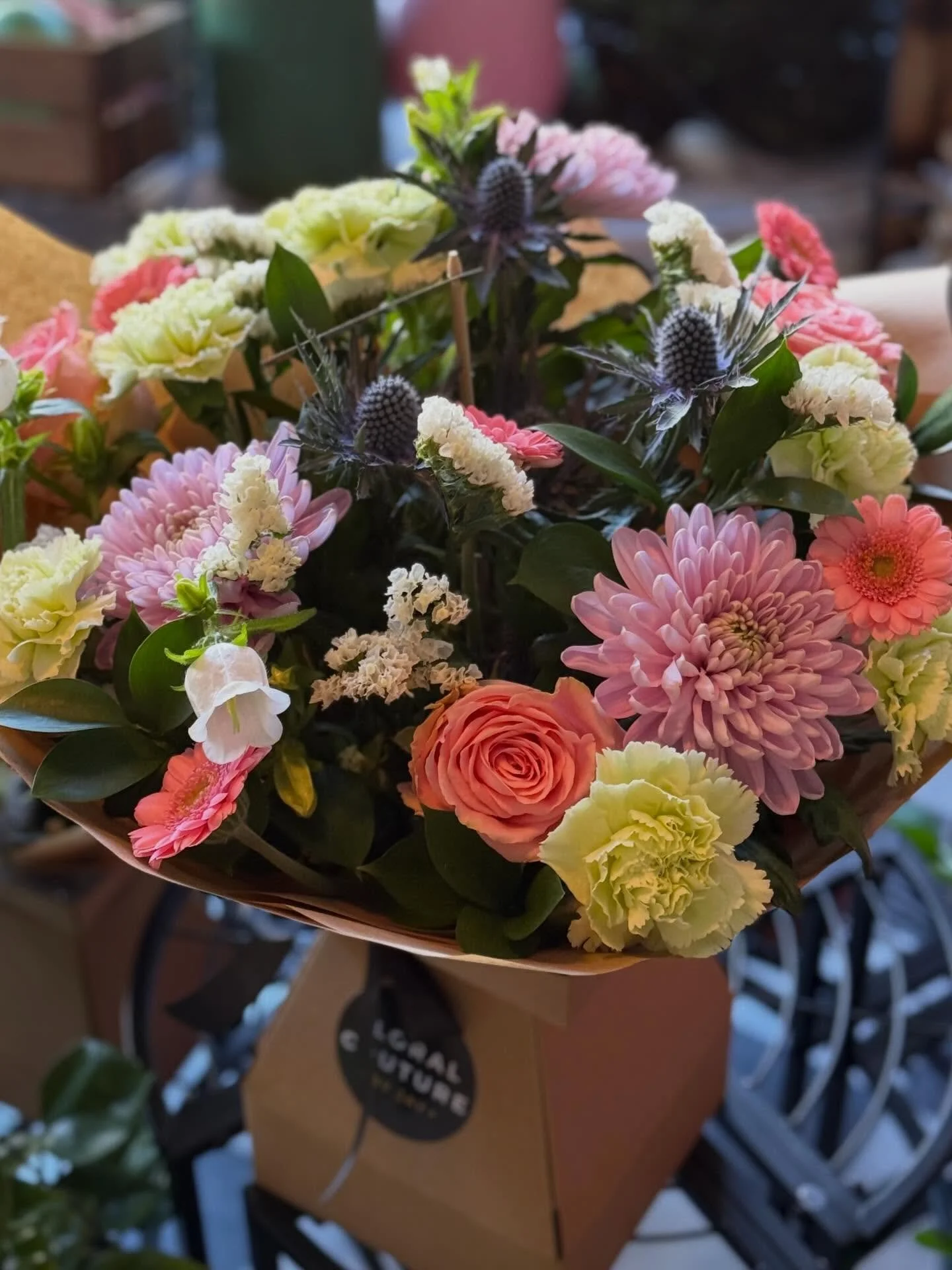 Today&rsquo;s bouquet is all about soft textures, dreamy pastels, and a little bit of wild charm. From delicate blush blooms to bold pops of coral and unique thistle accents, every stem was chosen with intention and love.

There&rsquo;s something so 