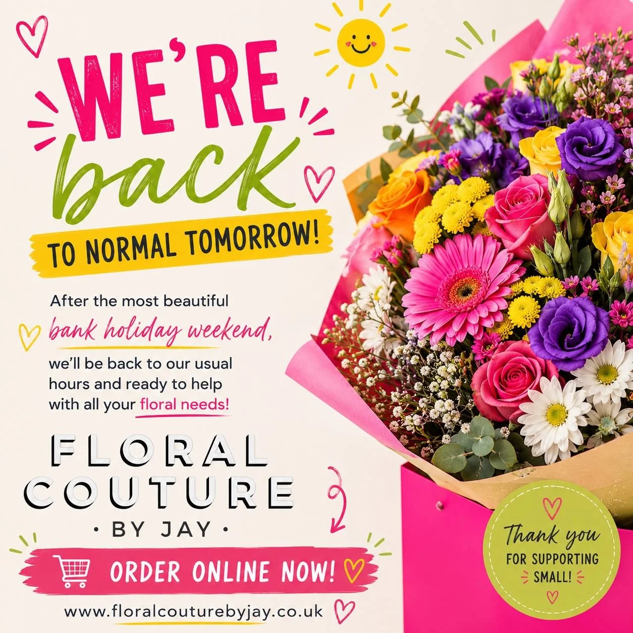We&rsquo;re back to normal tomorrow after the most beautiful bank holiday weekend 🌸☀️

Our fresh flower delivery has arrived and the shop is FULL of colour, gorgeous blooms and all the floral goodness ready for the week ahead 💐✨

Whether you&rsquo;