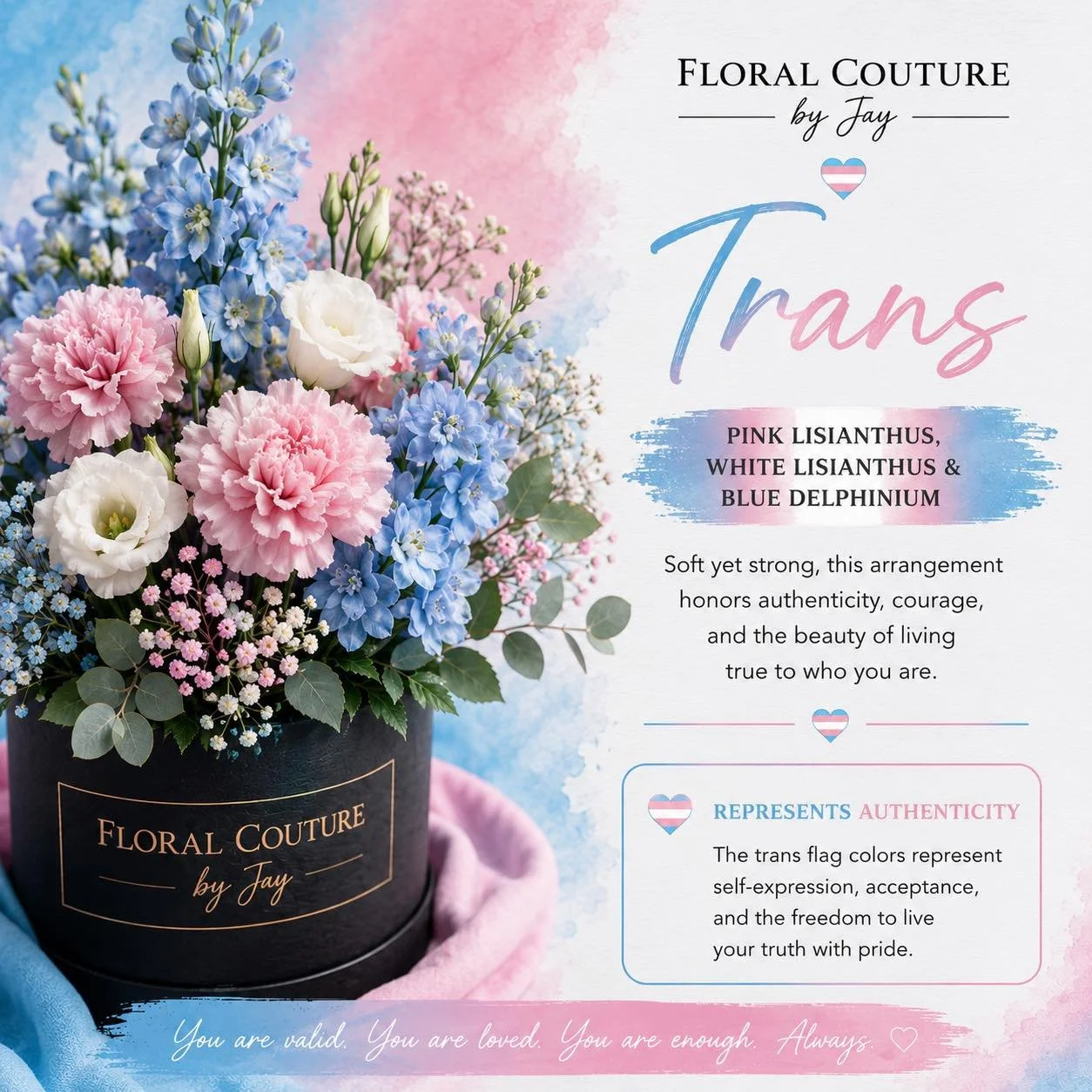 🩵🩷🤍 Pride Month Spotlight: Day 7: Trans Pride 🤍🩷🩵

Today we&rsquo;re celebrating the colours of the Transgender Pride Flag&mdash;a powerful symbol of authenticity, courage, and self-expression.

Featuring soft pink, white, and blue blooms, this