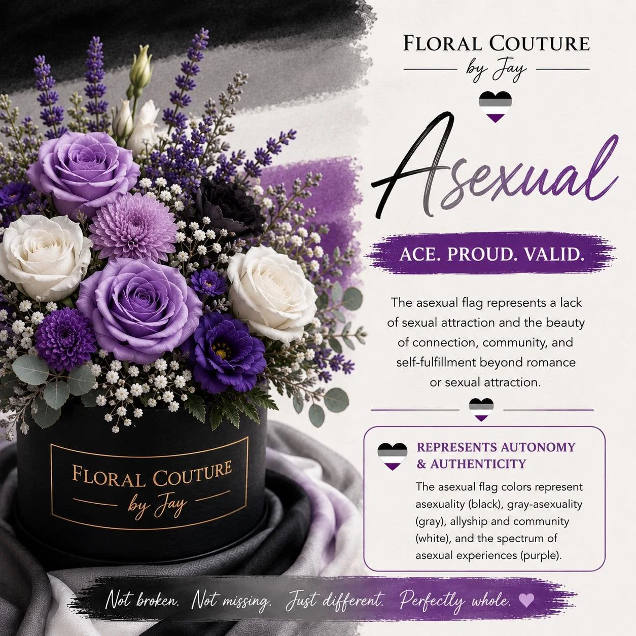 🖤🩶🤍💜 Pride Month Spotlight: Day 9: Asexual Pride 💜🤍🩶🖤

Today we&rsquo;re celebrating the colours of the Asexual Pride Flag&mdash;a symbol of authenticity, autonomy, and the many ways people experience connection.

Featuring elegant black, gre