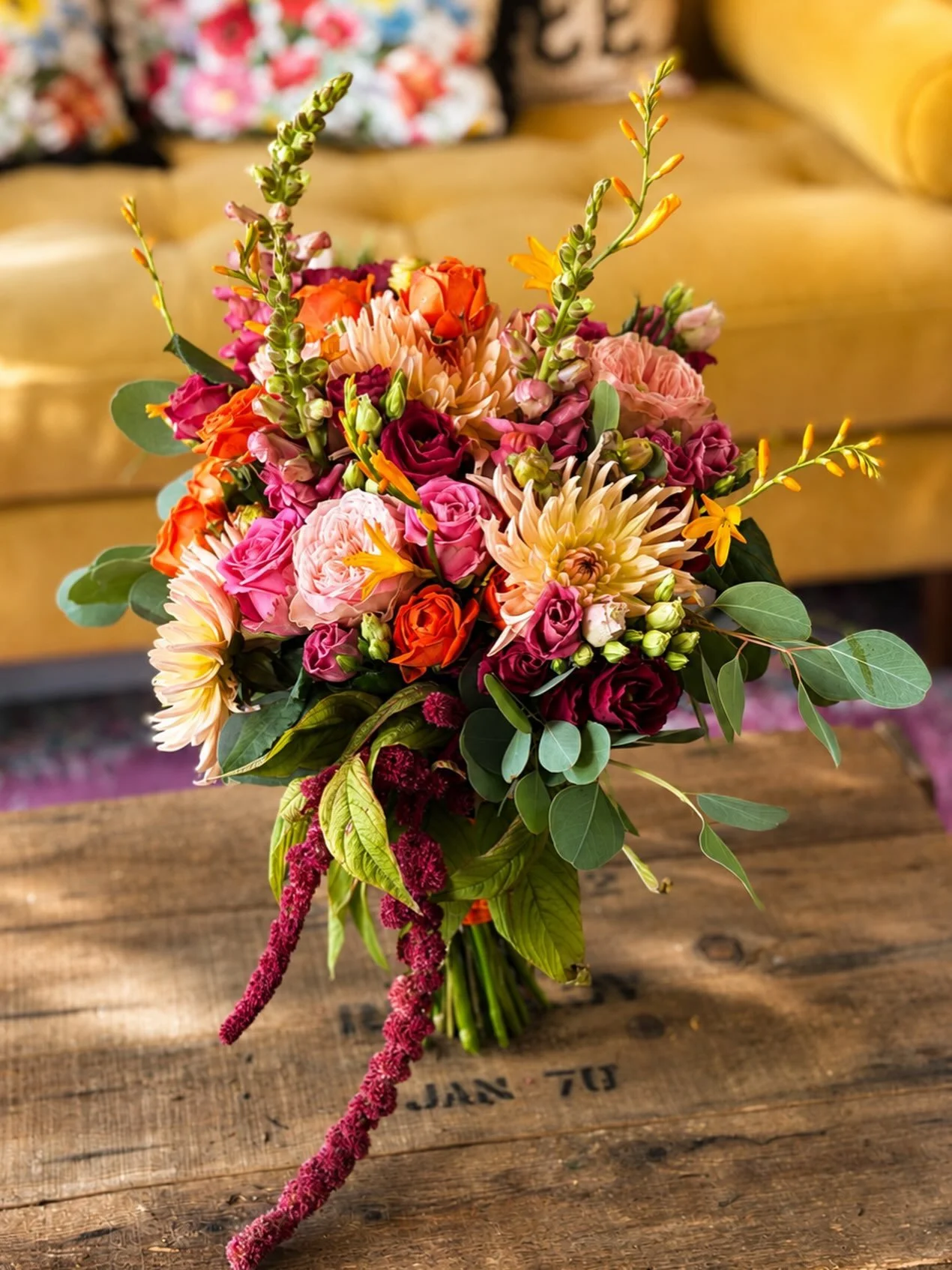 We are completely in love with this one. 💐✨

A bridal bouquet bursting with colour, texture and personality &mdash; rich berry tones, vibrant pinks and oranges, soft blush blooms and those gorgeous trailing details. Every stem came together to creat