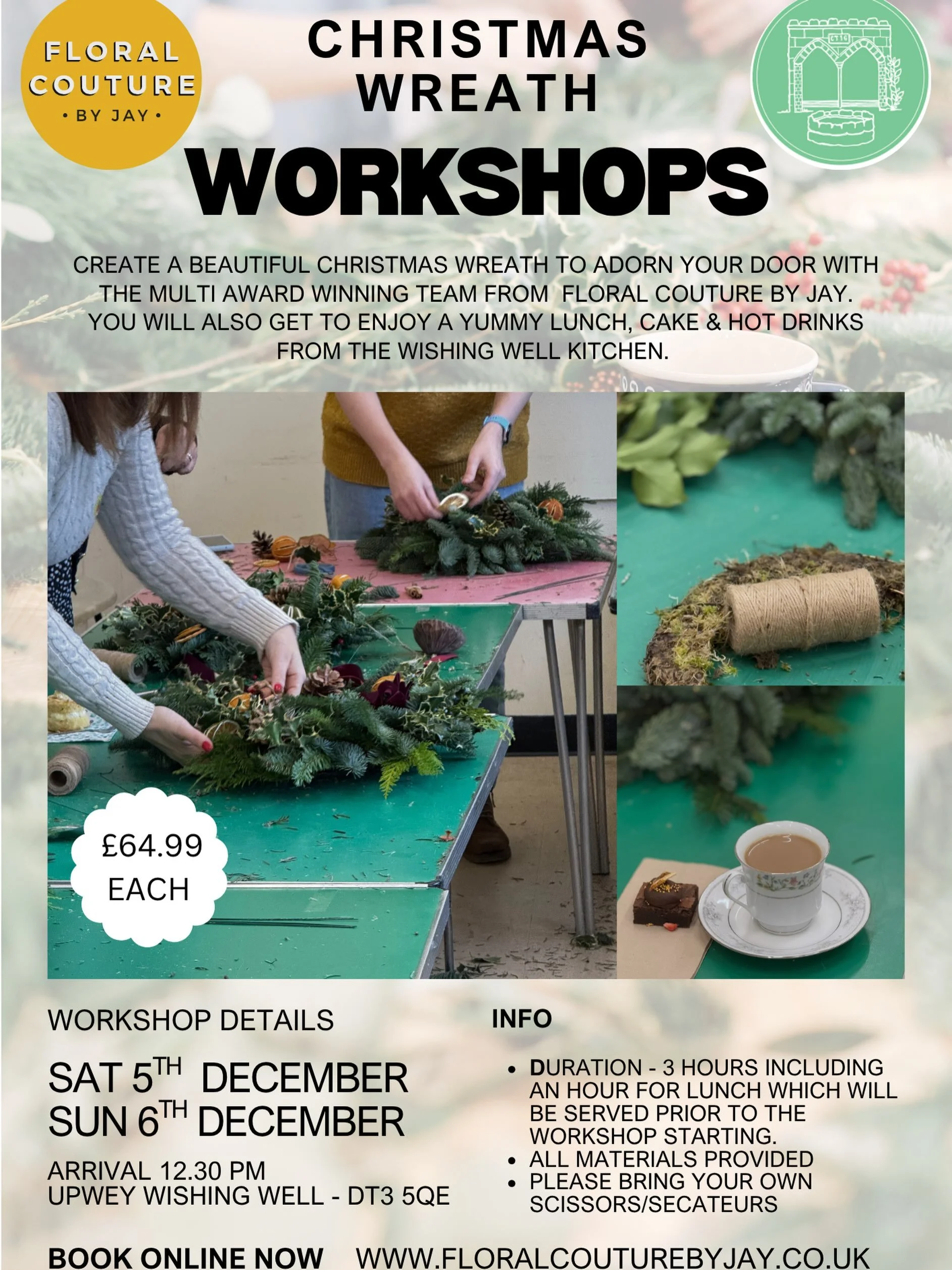 🎄 CHRISTMAS WREATH WORKSHOPS ARE HERE! 🎄

Get into the festive spirit and join Floral Couture by Jay for a lovely afternoon creating your very own beautiful Christmas wreath to take home and proudly hang on your door. ✨🌿

Whether you&rsquo;re comi