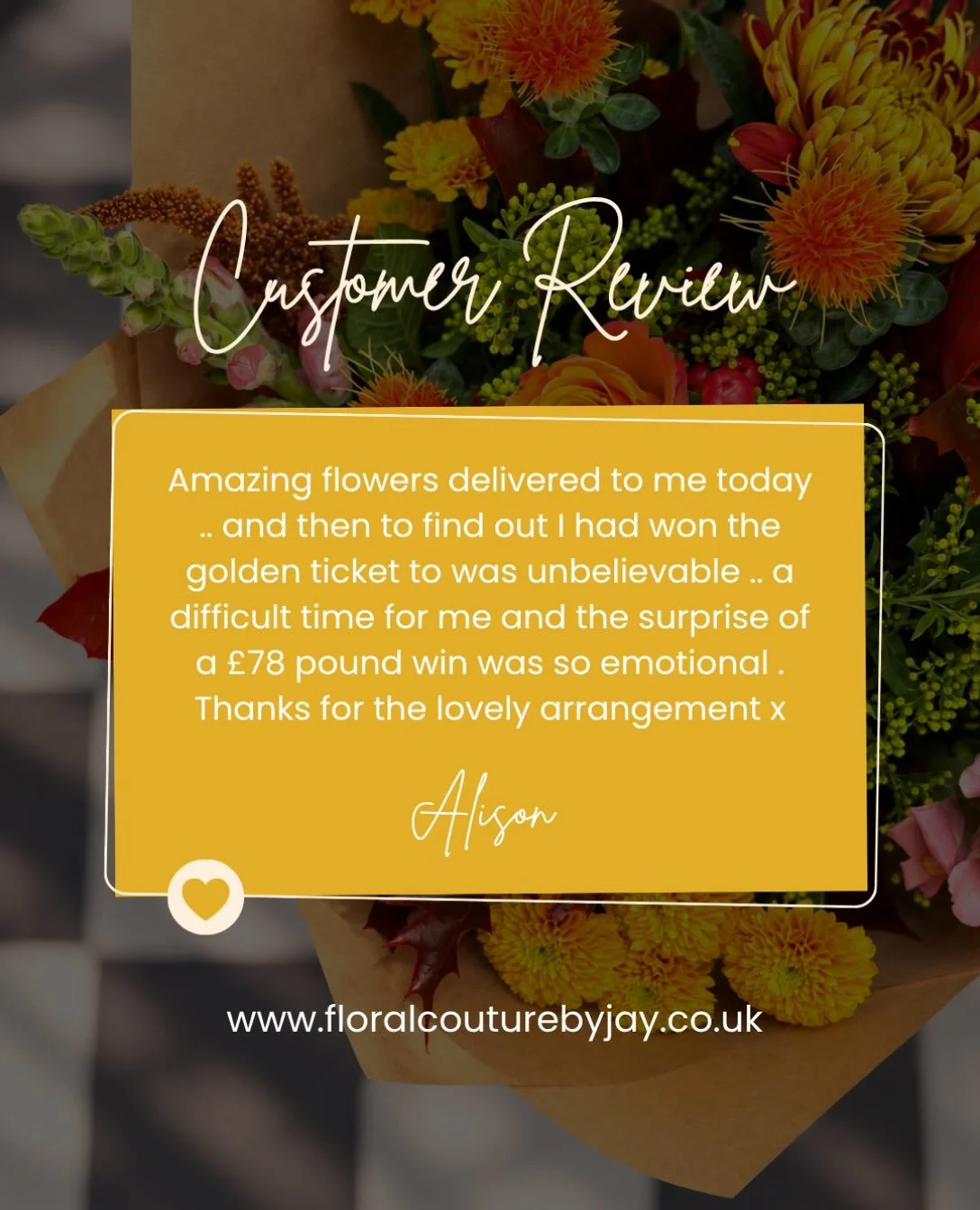 🌸 KIND WORDS FROM OUR LOVELY CUSTOMERS 🌸

There&rsquo;s nothing quite like receiving a wonderful review. 🥹💐

Every bouquet we make, every wedding we&rsquo;re trusted with, and every tribute we create is done with so much care &mdash; so hearing t