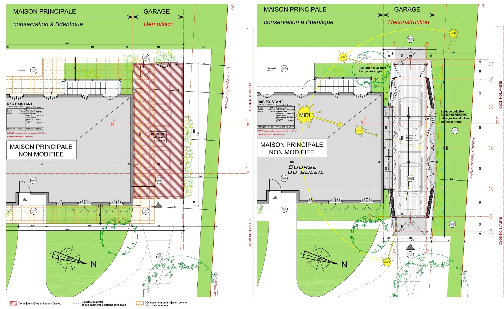 PROJET Indice 0 : Plan du RdC existant / Plan du RdC projet