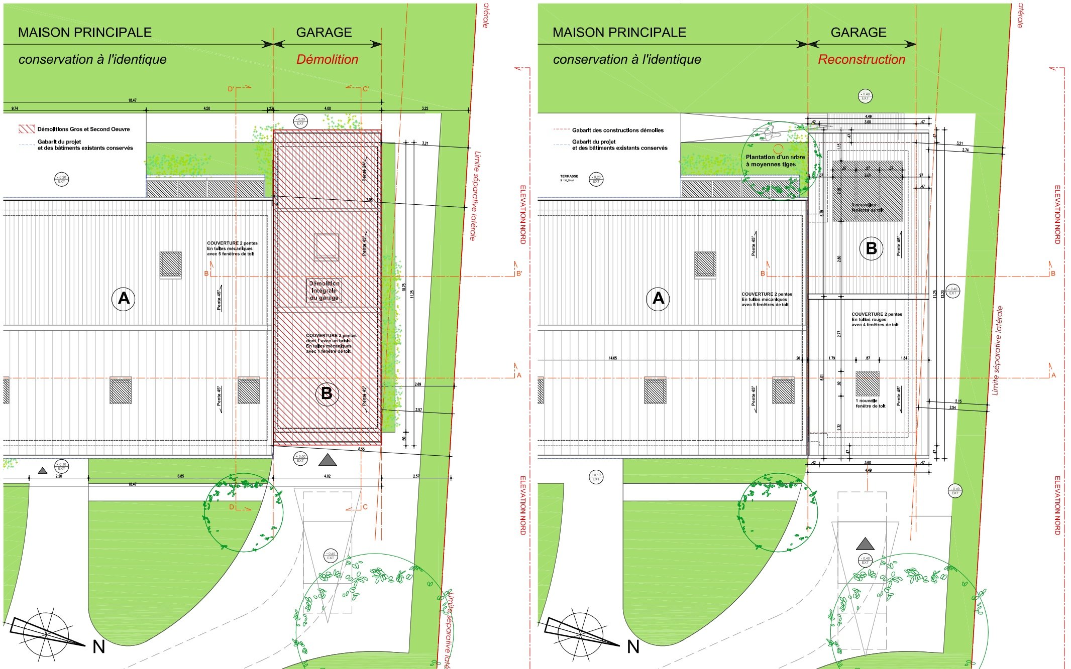 PROJET Indice C : Plan du RdC existant / Plan du RdC projet