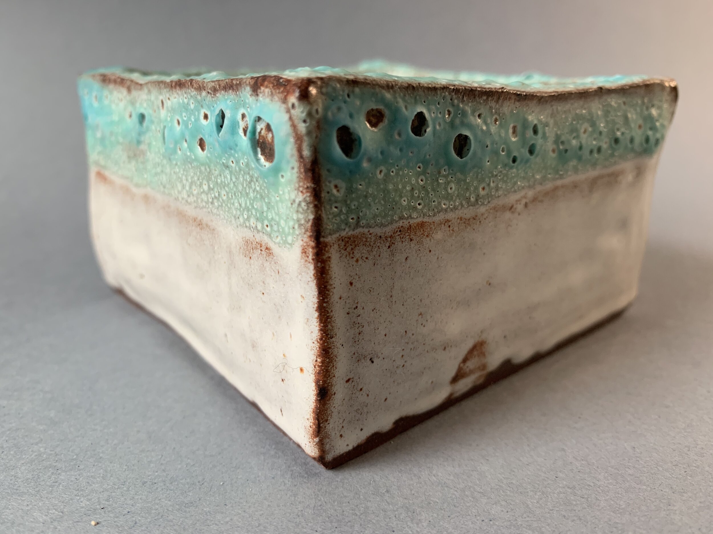 Square bowl. Sea-foam glaze.