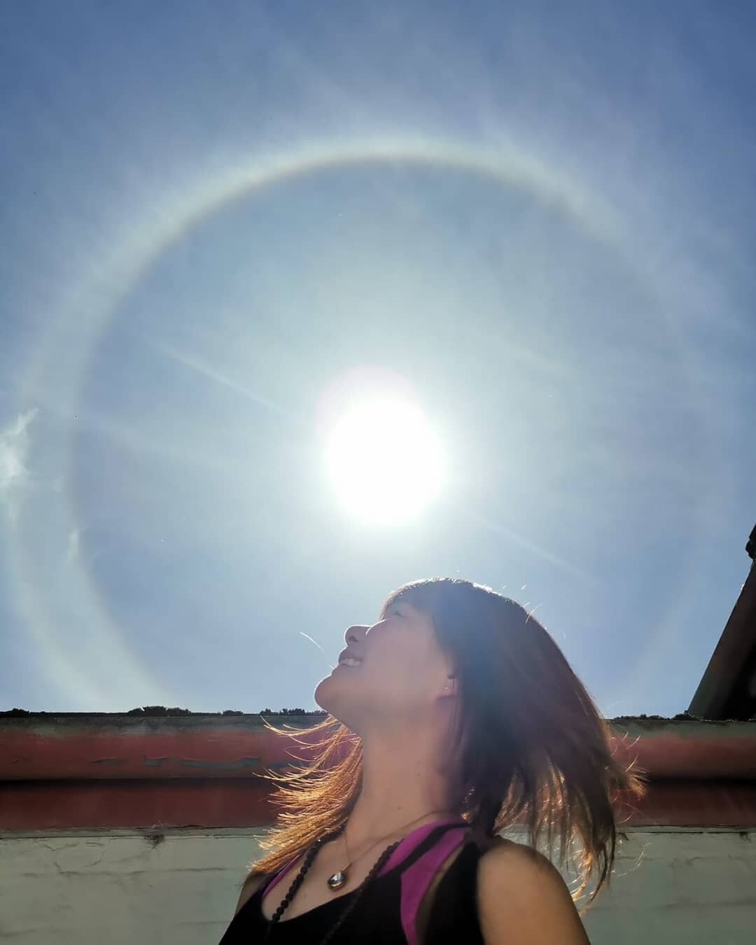 Have you seen this 22'c Halo around the sun mid-day ISH in Exeter U.K? This is the original photo, no filter. So lucky be able to see it with my naked eye. &quot;We live on a blue plant that circles around a ball of fire next to a moon that moves the