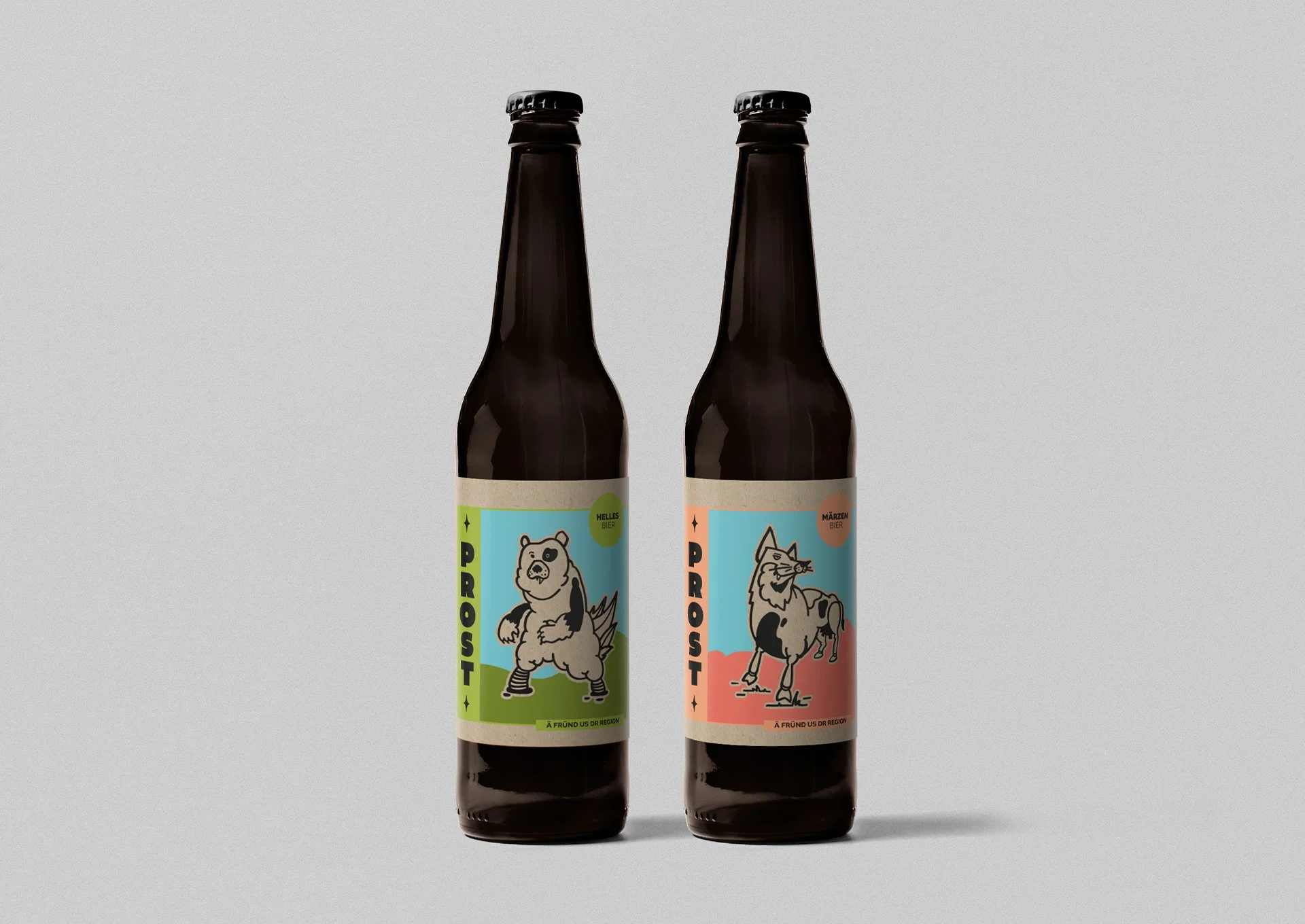 Bier Packaging Design mit illustrierten Etiketten