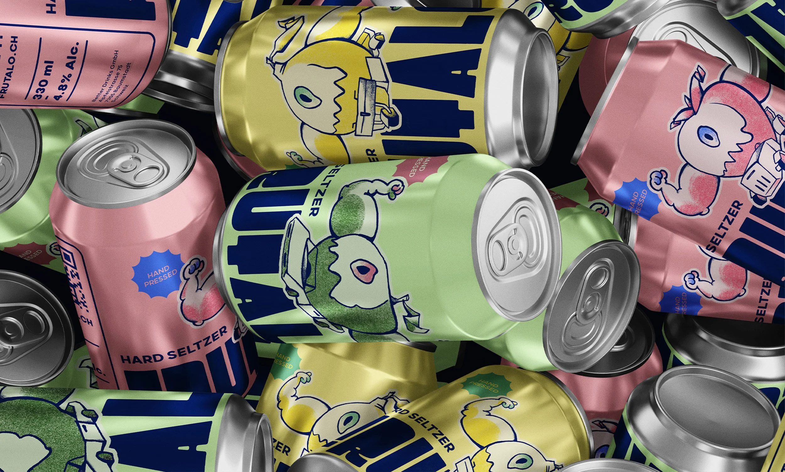 Hard Seltzer Packaging Design mit Comic Frucht Illustration