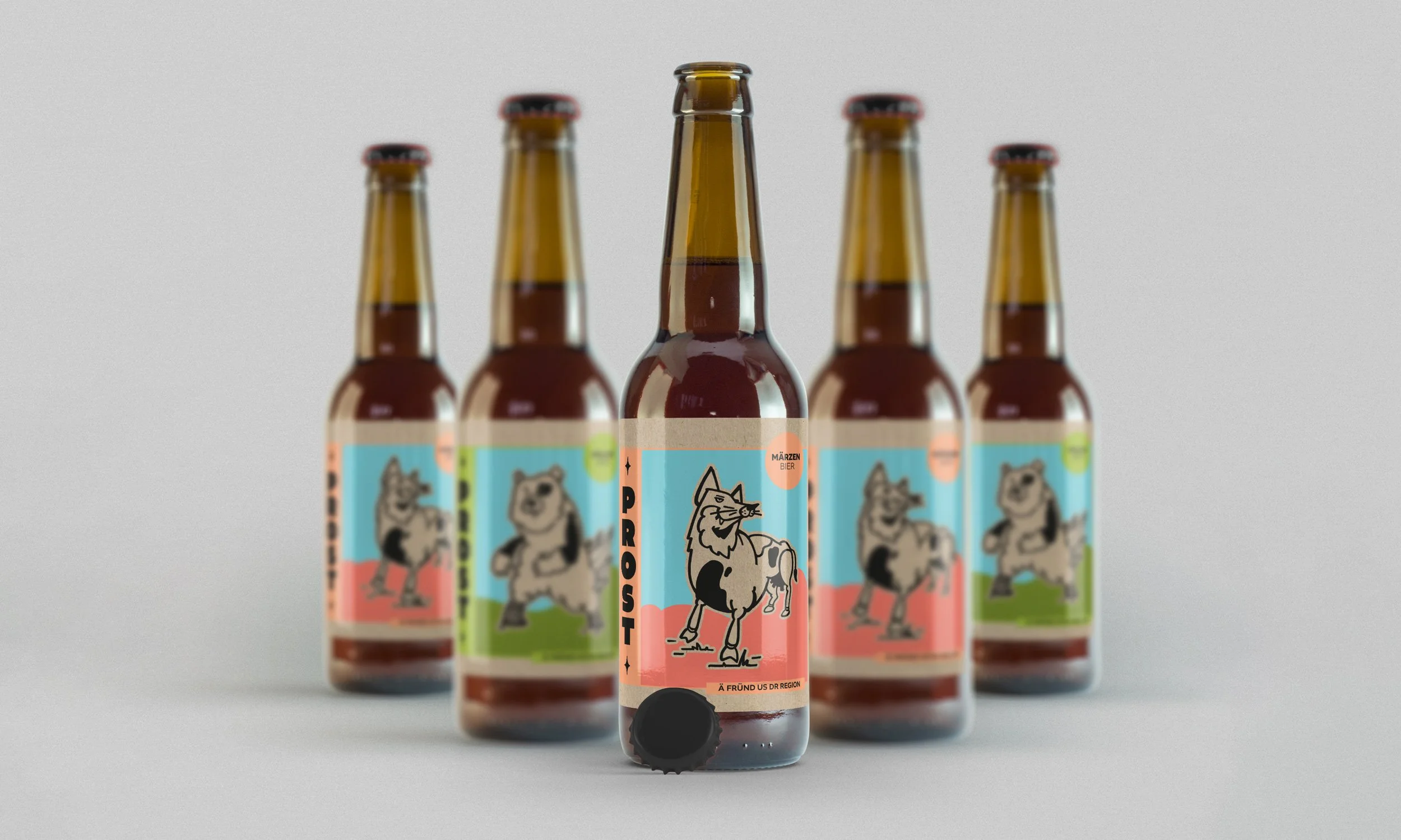 Onkel Urs Bier Packaging Design mit illustrierten Etiketten