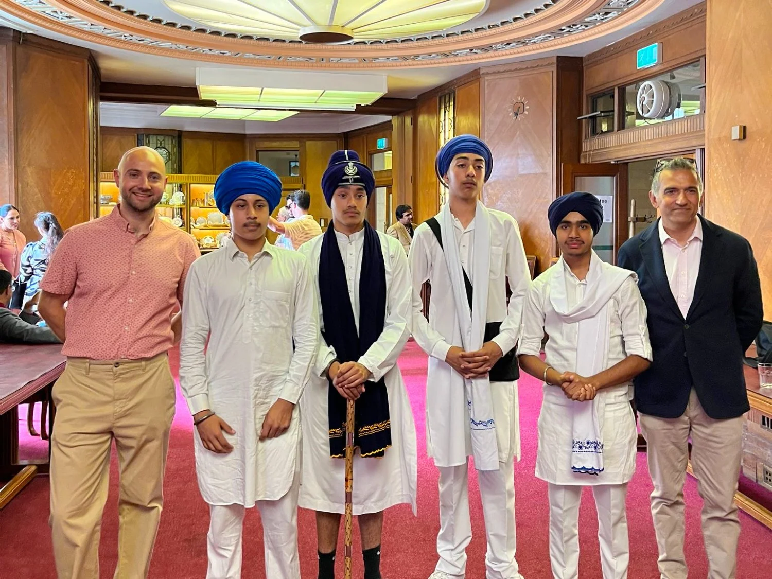 Harry and Gurch with Guru Nanak Gurdwara Punjabi School Performers.jpg