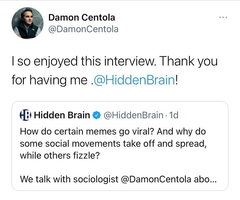 Why do some companies become household names, while others flame out? How do certain memes go viral? And why do some social movements take off and spread, while others fizzle? I spoke with Hidden Brain about social contagion, and how it can be harnes