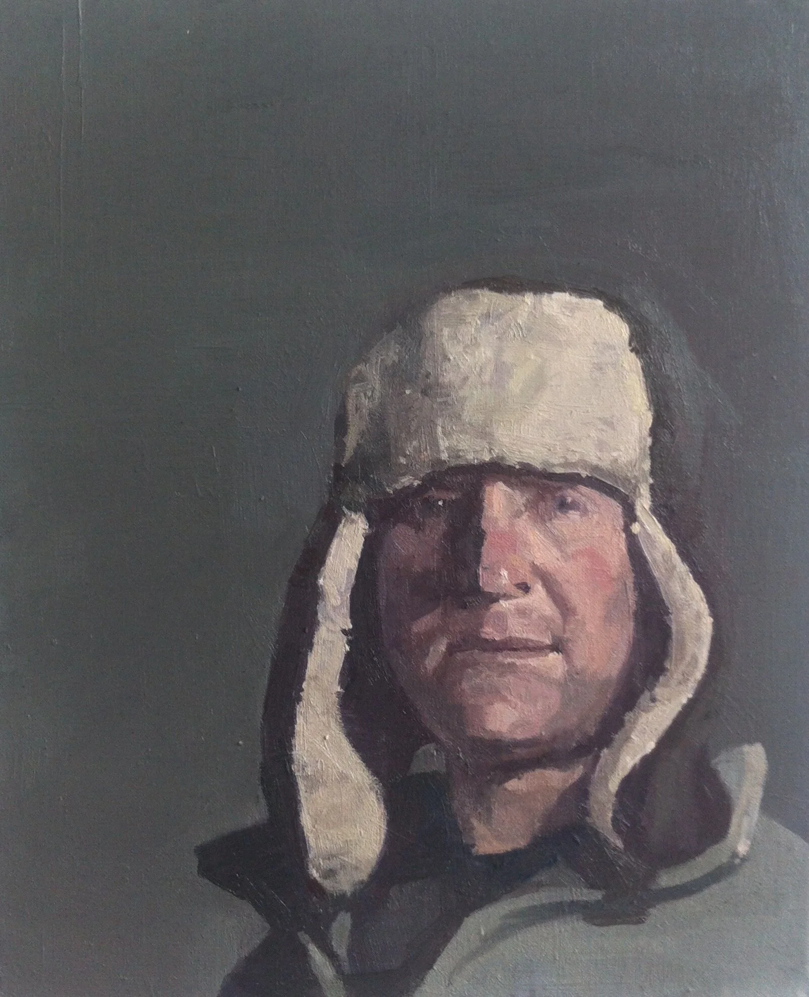 Self wearing a sheepskin hat