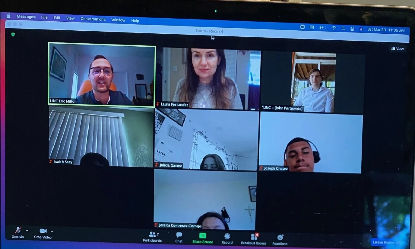 Junior Board member Eric Milton leads a service project through United Way's LINC Young Professional Organization, mentoring high school students from Big Brothers Big Sisters to make good choices for after graduation and college.