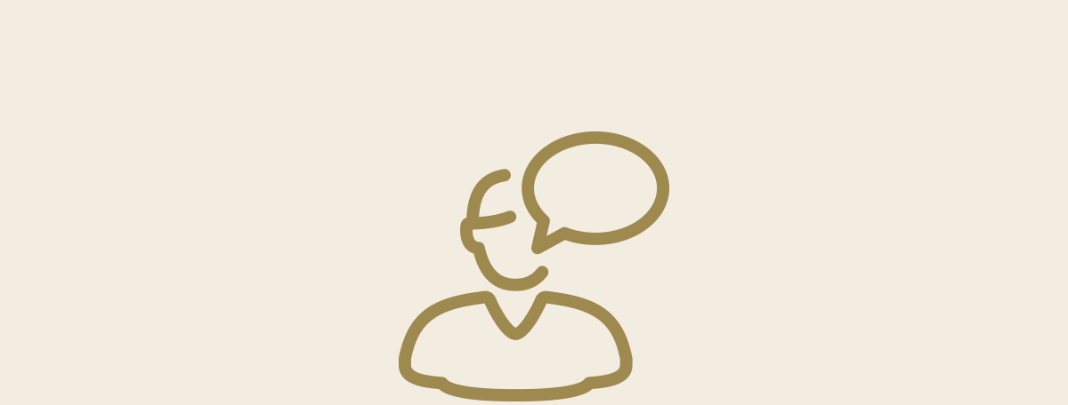 A person with a chat bubble icon