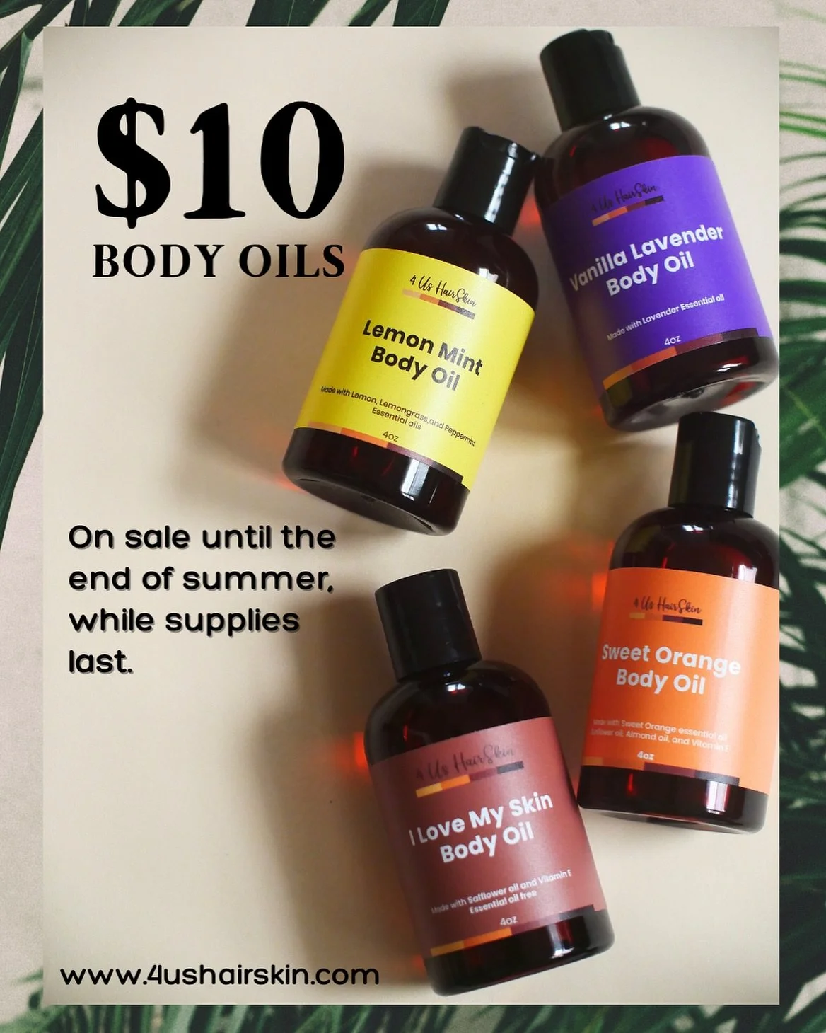 ☀️ It&rsquo;s giving glowy, hydrated skin alllll summer long 💧
Our Body Oils are just $10 each until the end of summer &mdash; but hurry, they&rsquo;re going FAST! 👀

💛 Lemon Mint
💜 Vanilla Lavender
🧡 Sweet Orange
🤎 I Love My Skin

✨ Perfect fo