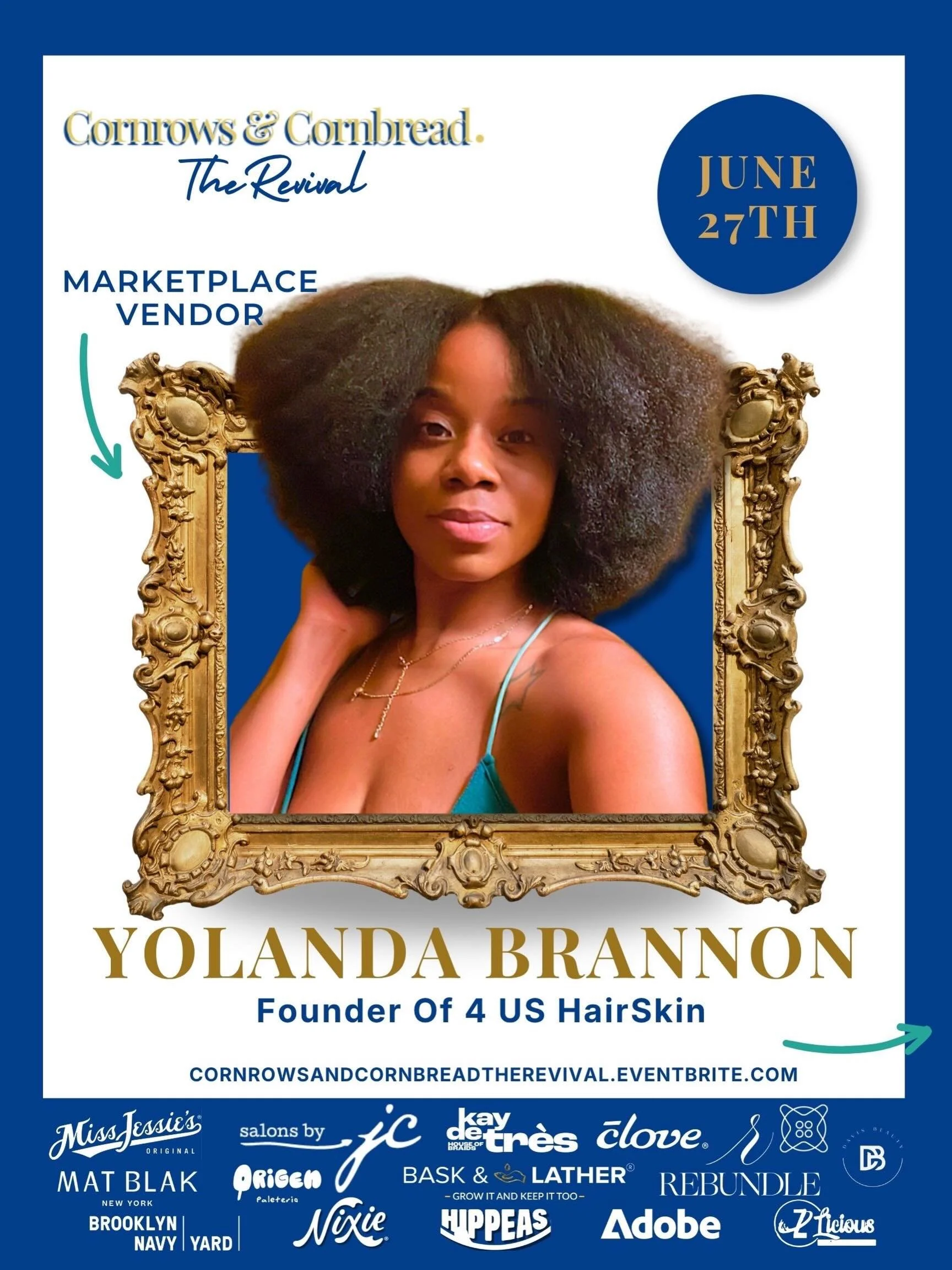 We at @4ushairskin are excited to be vending at this year&rsquo;s Cornrows &amp; Cornbread: The Revival on June 27th 🎉

Come out for a day filled with culture, wellness, creativity, food, music, art, community, and amazing local businesses.

I&rsquo