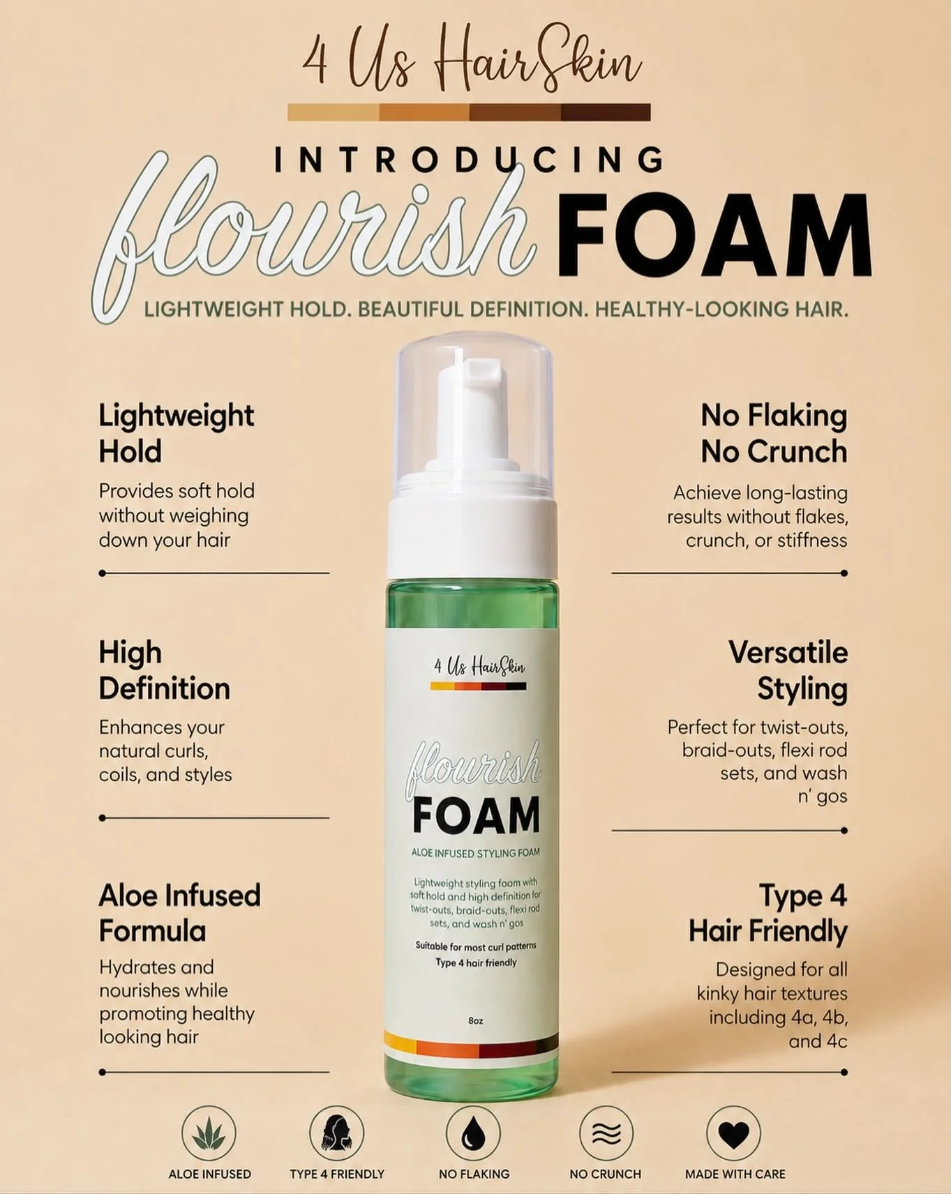 ✨ Meet Flourish Foam ✨

After months of planning, testing, and preparing, I&rsquo;m so excited to finally introduce the newest addition to the 4 Us HairSkin family...

🌿 Flourish Foam 🌿

A lightweight styling foam designed to help your curls, coils