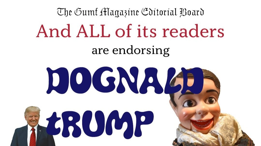 Gumf and ALL of its Readers are Endorsing Dognald Trump