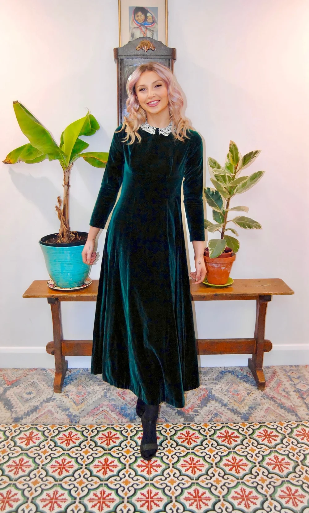 Rare Velvet Green Dress  Rustic Runway Vintage