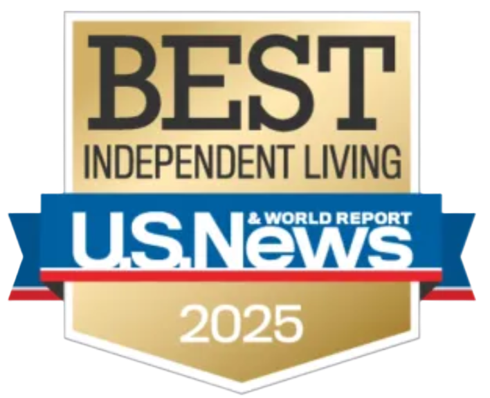 A badge with the text 'Best Independent Living 2025' and the U.S. News & World Report logo.