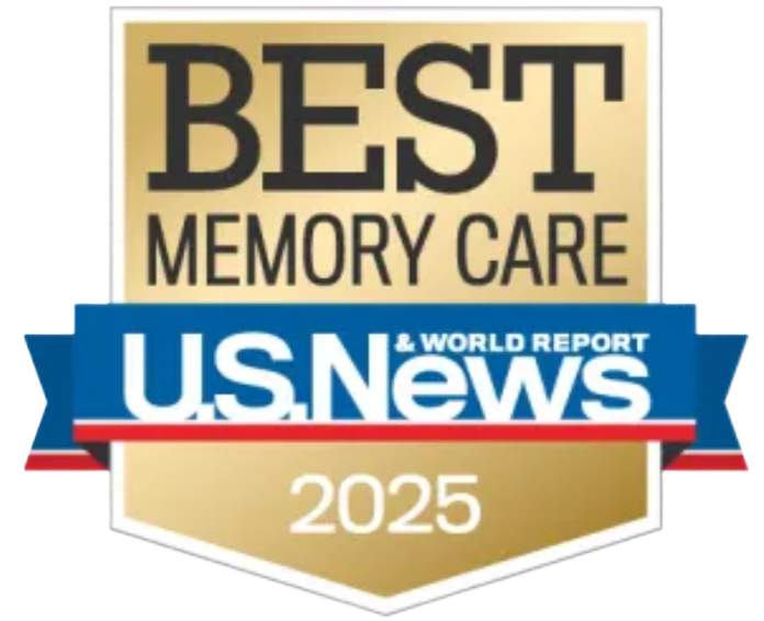 Badge with the text 'Best Memory Care' at the top, U.S. News & World Report logo across the middle, and '2025' at the bottom.