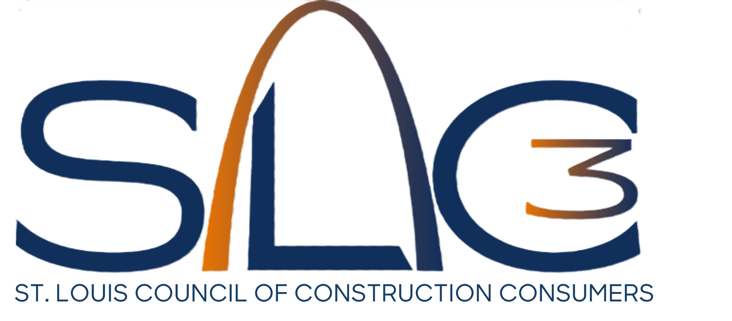 Logo for STL or Saint Louis Council of Construction Consumers with stylized text and a large 'S' in blue, an orange shape crossing through the middle, and a smaller 'C' and '3' in blue and orange respectively, with the full name written underneath.