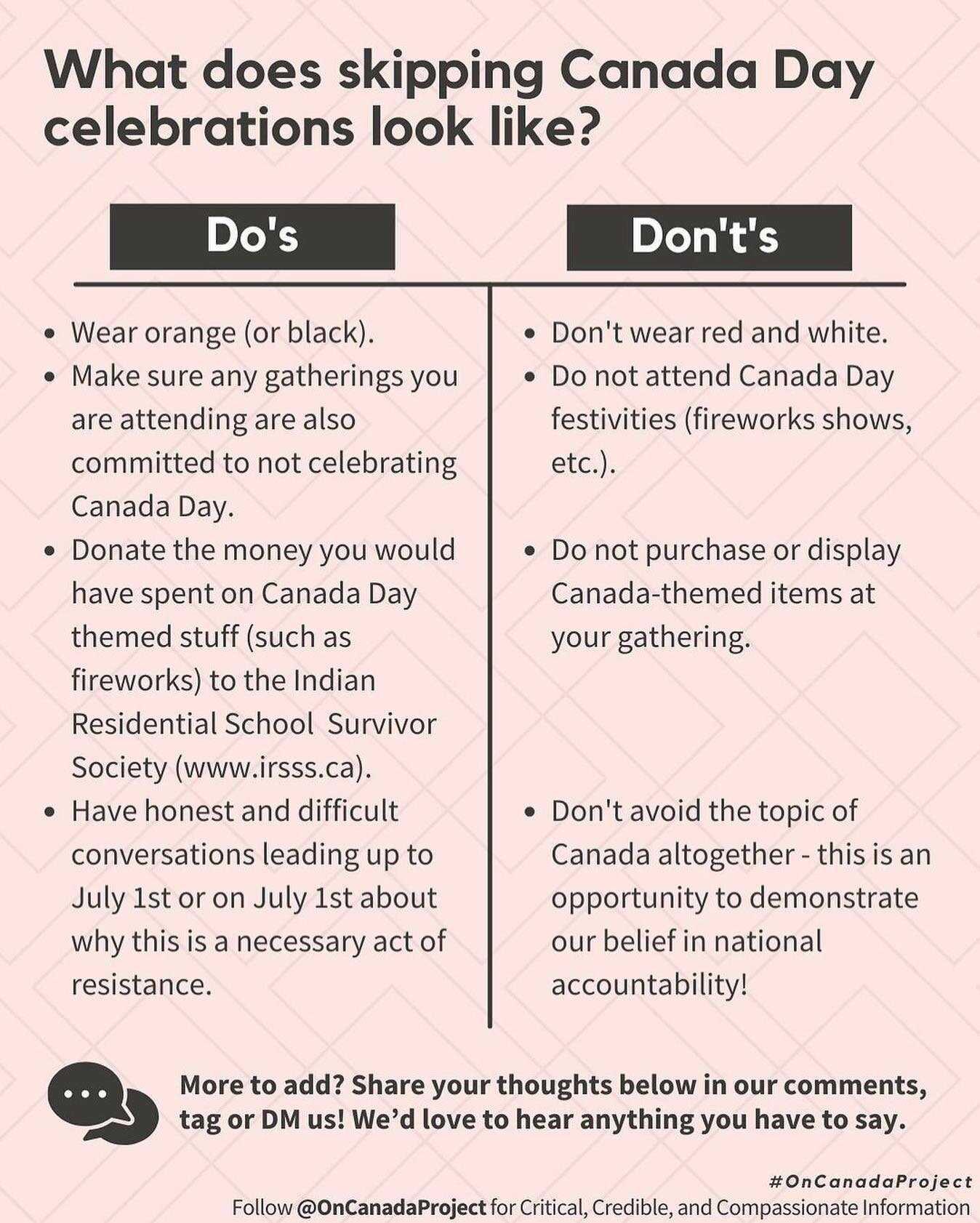 PSA - canada day is still canceled, even if the 1,900 (and likely closer to 3,000 or 5,000) previously unaccounted for children that have been found are no longer first page news&hellip;
The resources I&rsquo;ve re-shared in my bio are older (I compi