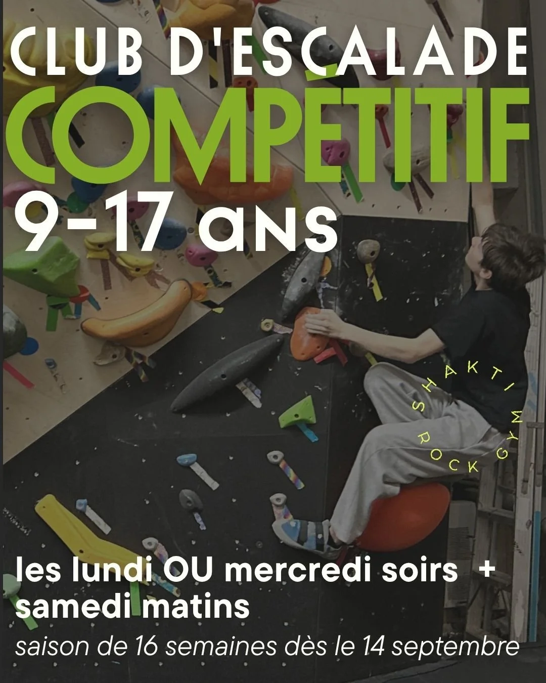 Jeune grimpeur du programme compétitif de Shakti Rock Gym au Mile-End"