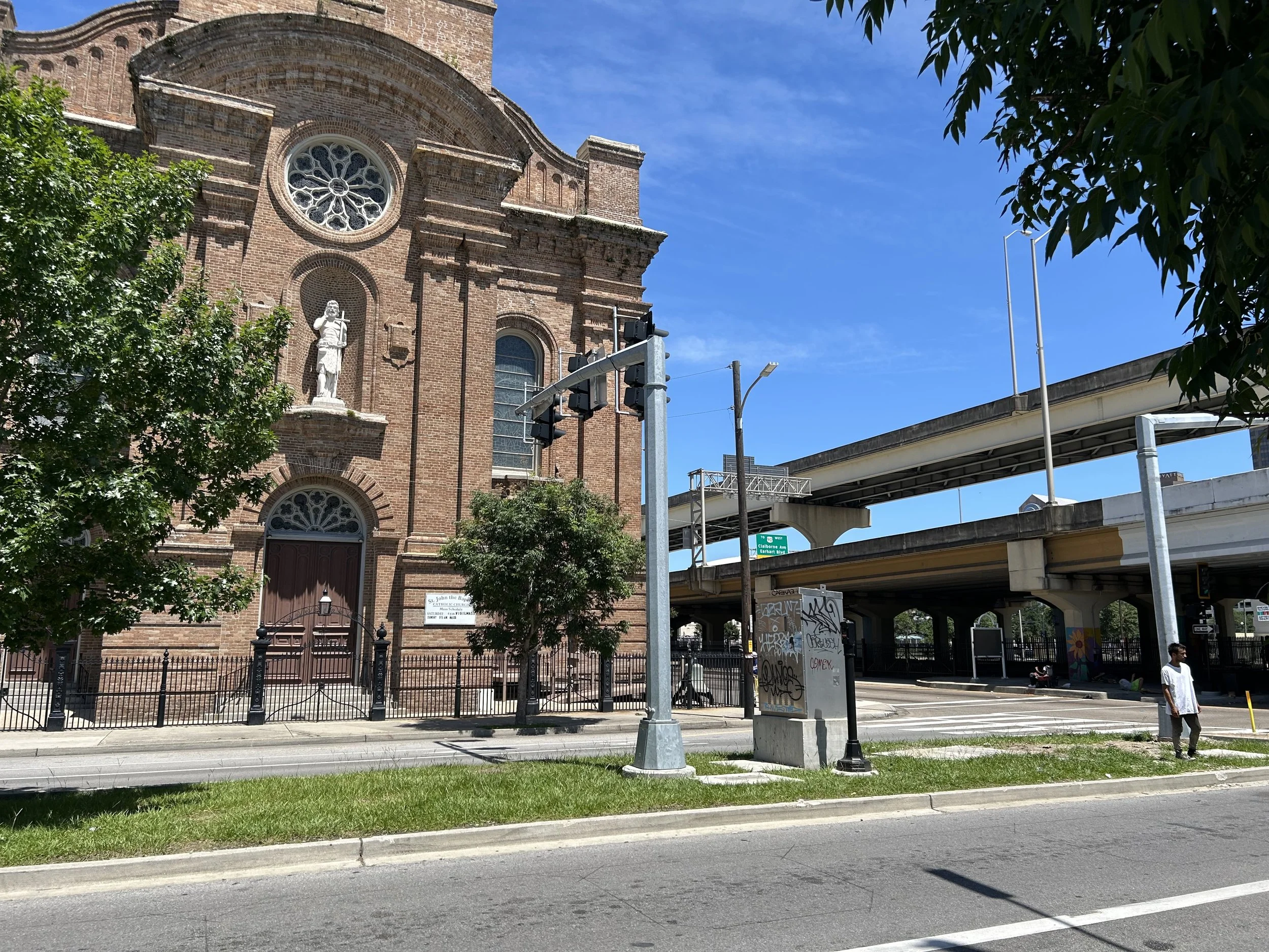 Lonely church surrounded by car streets