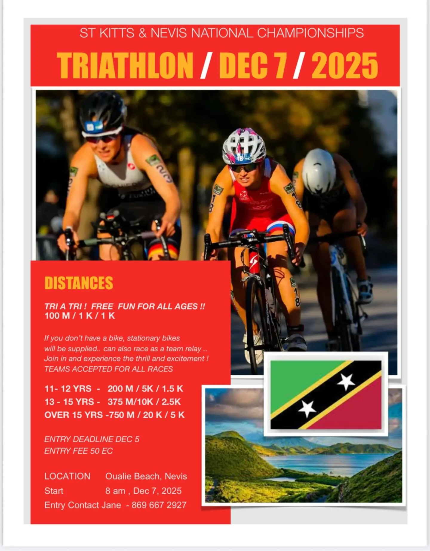 Exciting morning coming up! Triathalon and Try a Tri hosted by the St Kitts Nevis Triathalon Association. Sunday December 7th! Call Jane to register.