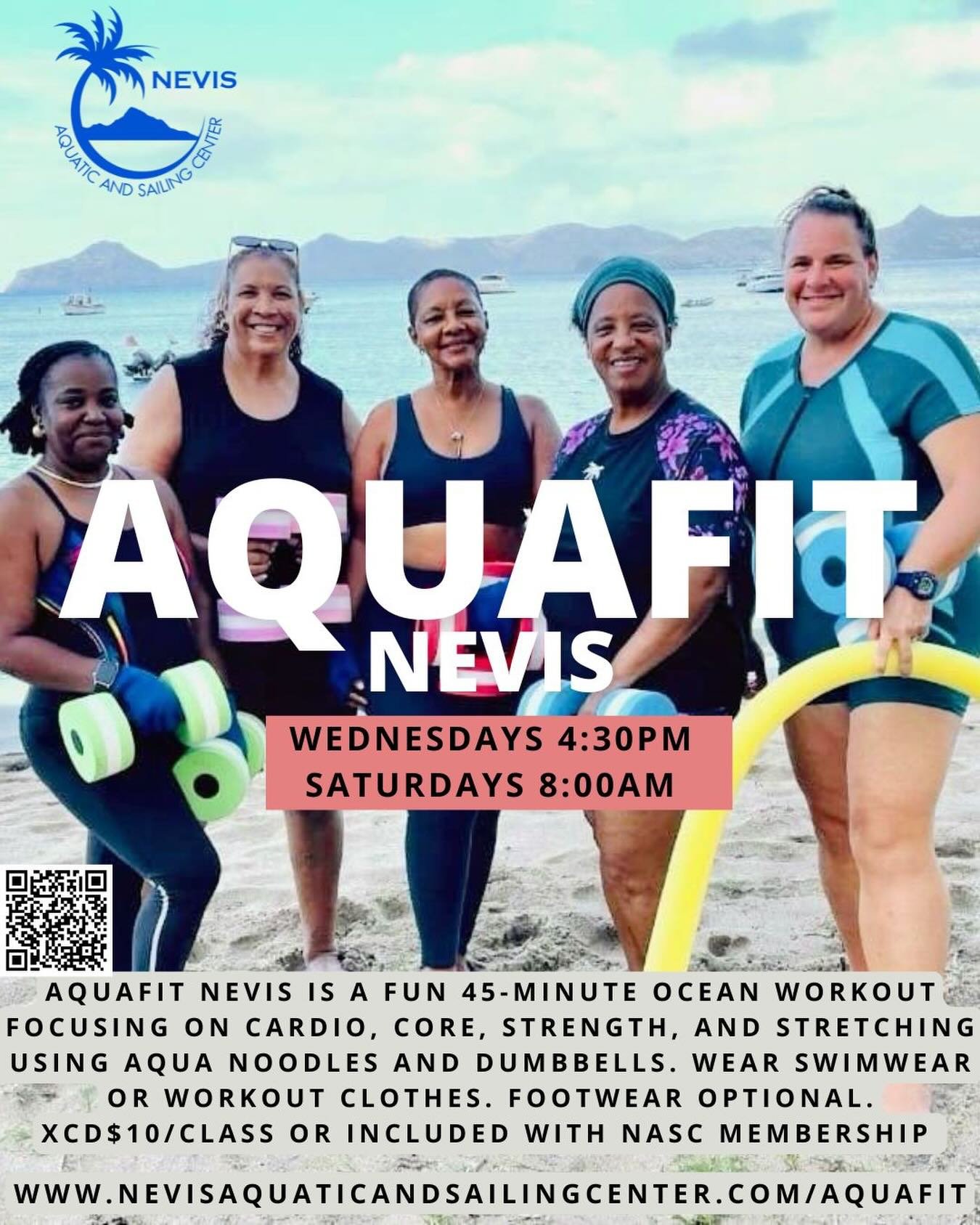Aquafit Nevis continues every Wednesday &amp; Saturday! A super fun and gentle way to exercise. 

Classes now included inside your NASC membership or simply a rate of $10/class. 

Join us!!
