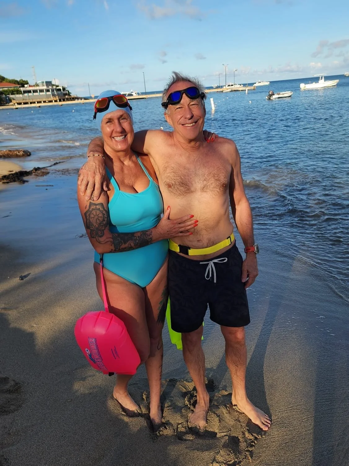 Taking on the 2.5-mile channel swim from Nevis to St. Kitts, this amazing pair showed what determination, trust, and a shared spirit of adventure can accomplish.

We were honored to provide safety support and be part of their journey across the chann