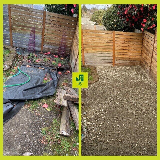 If you find a nook on your property that can be cleaned up, for better use, we'd love to help. A cleanup and fresh gravel make this a much more functional space! Thank you to our client for trusting us to complete this job!