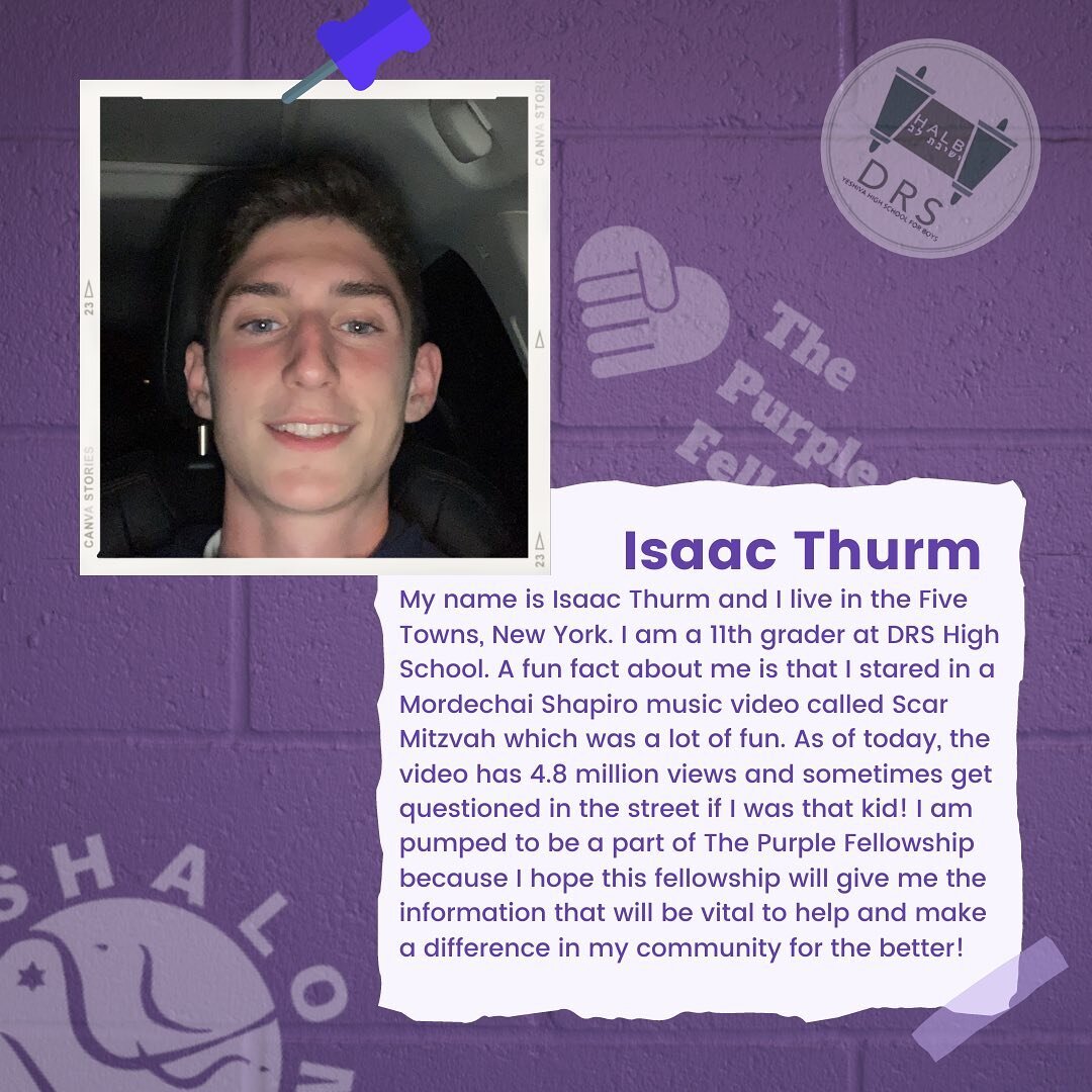 Meet Isaac Thurm, a junior at @drshalb and one of the @shalomtaskforce Purple Fellows!