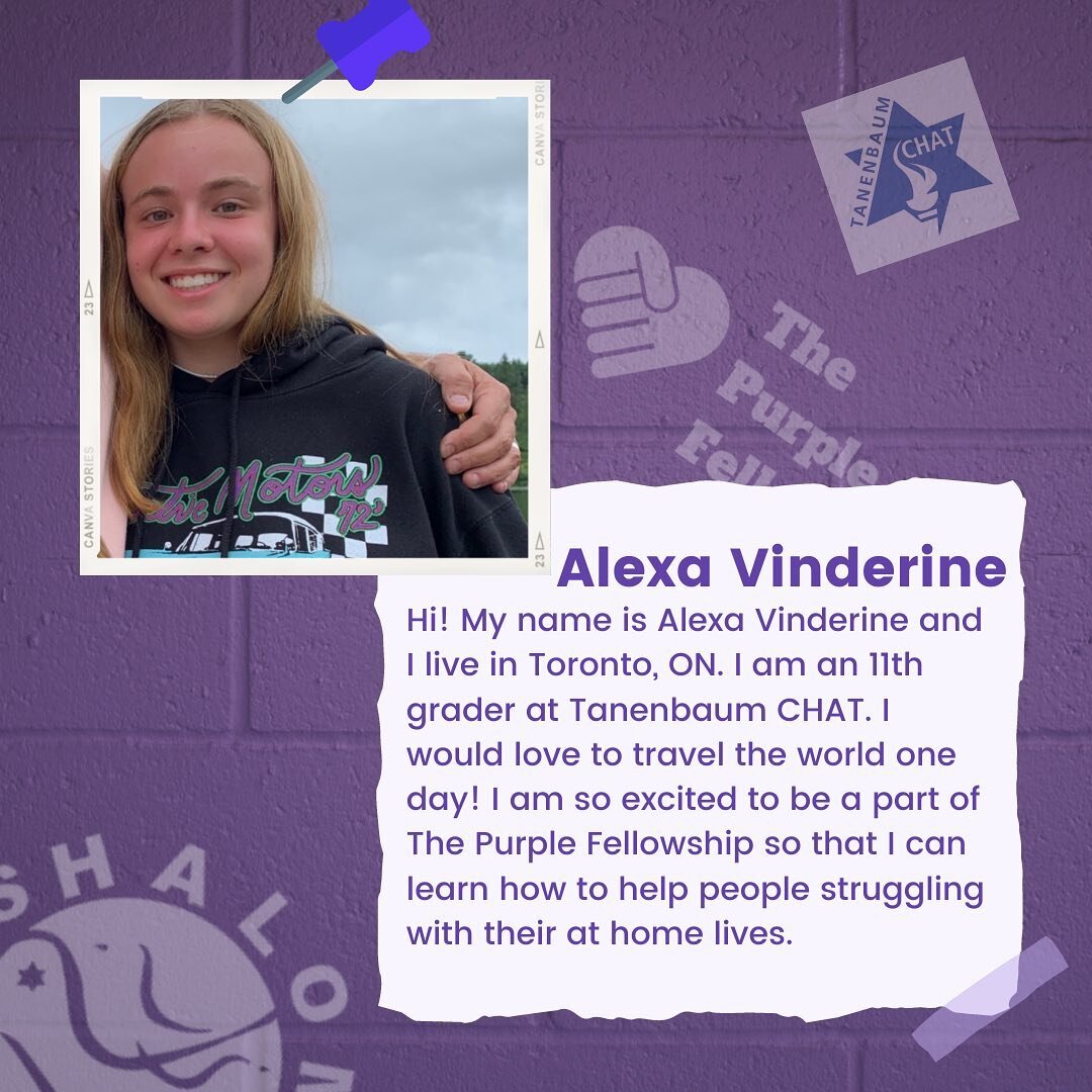 Meet Alexa Vinderine, a junior at @tanenbaumchat and one of the @shalomtaskforce Purple Fellows!