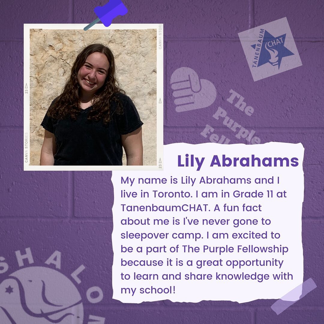 Meet Lily Abrahams, a junior at @tanenbaumchat and one of the @shalomtaskforce Purple Fellows!