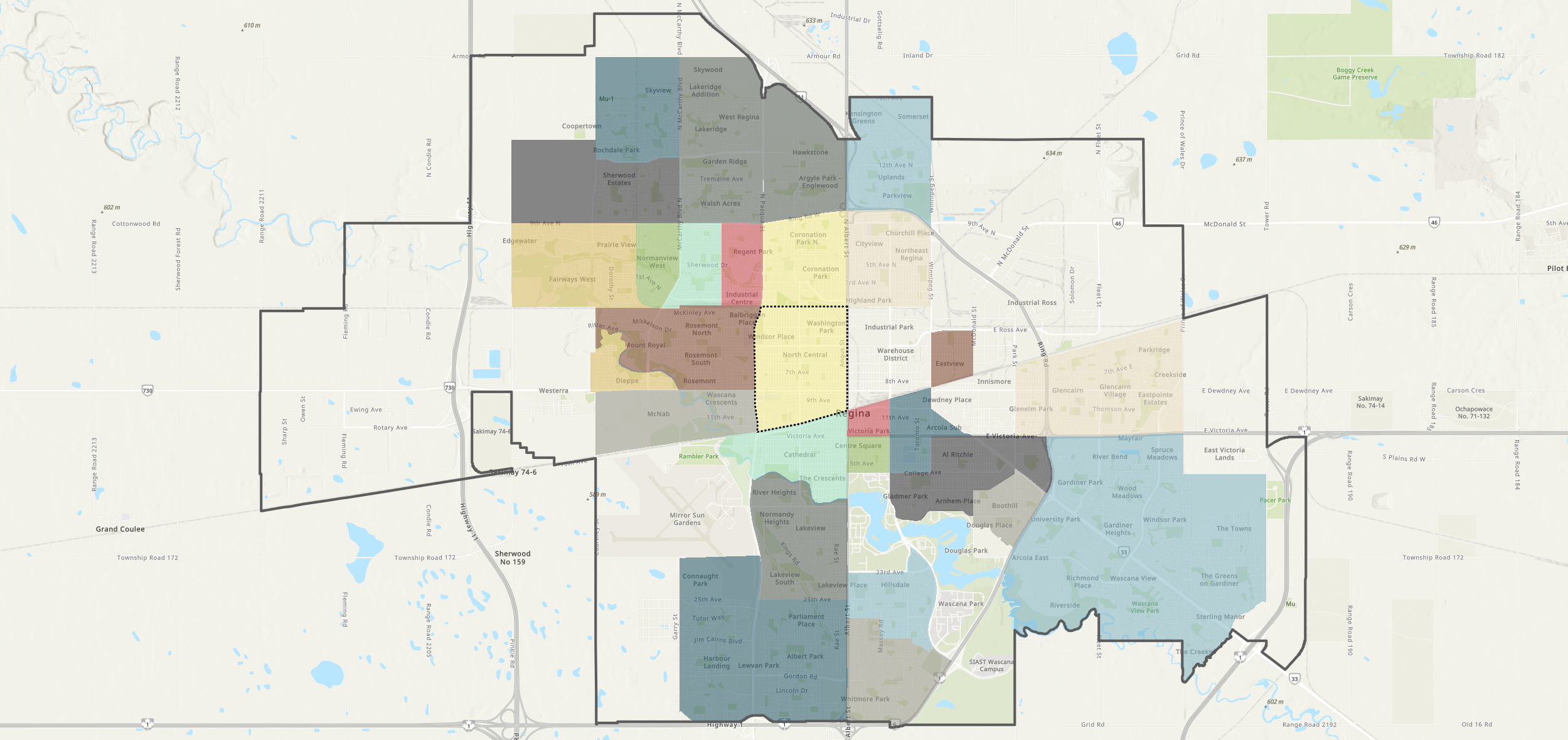 City context with neighbourhoods (Source: ArcGIS)
