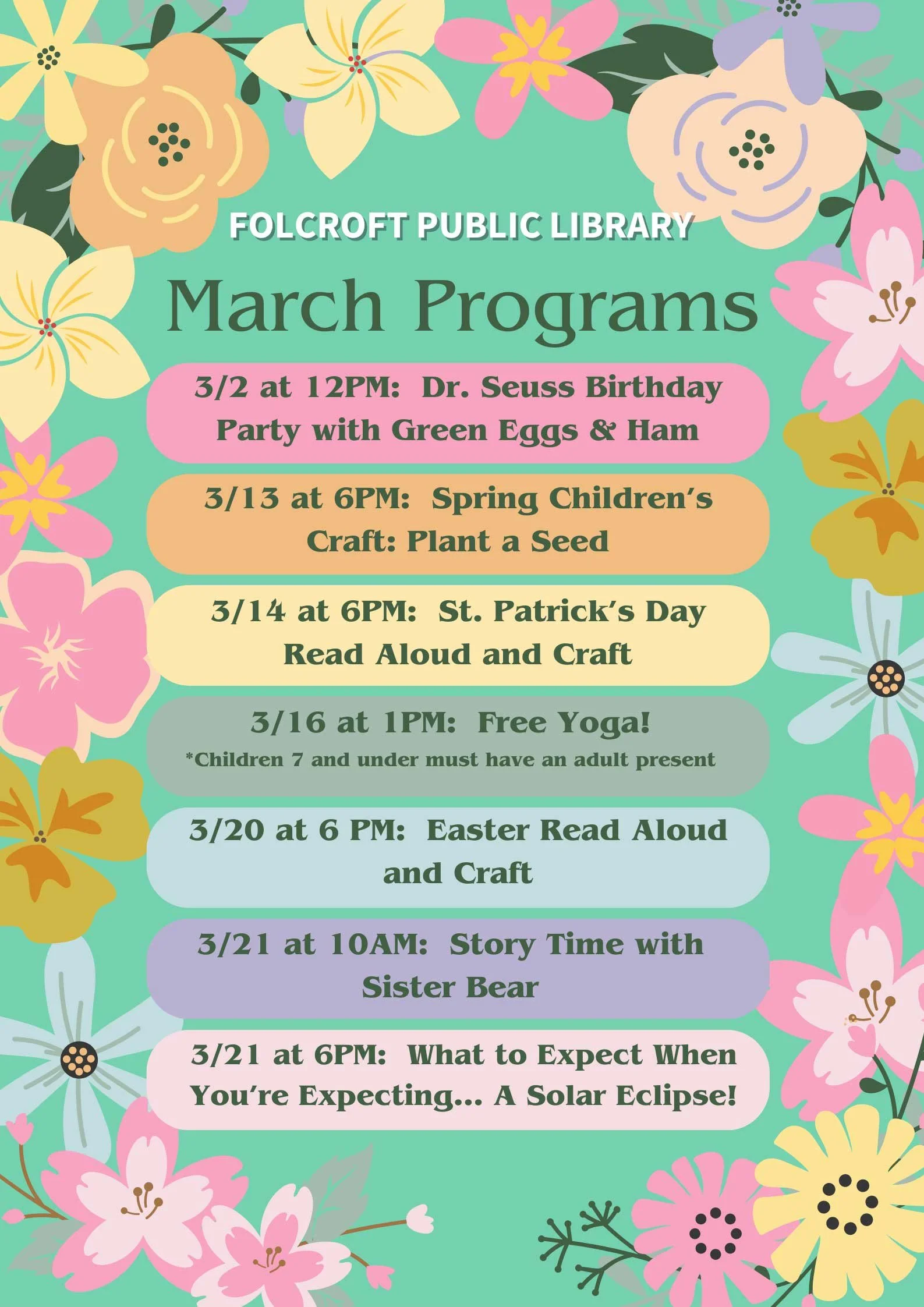 March Events at Folcroft Public Library — The Borough of Folcroft