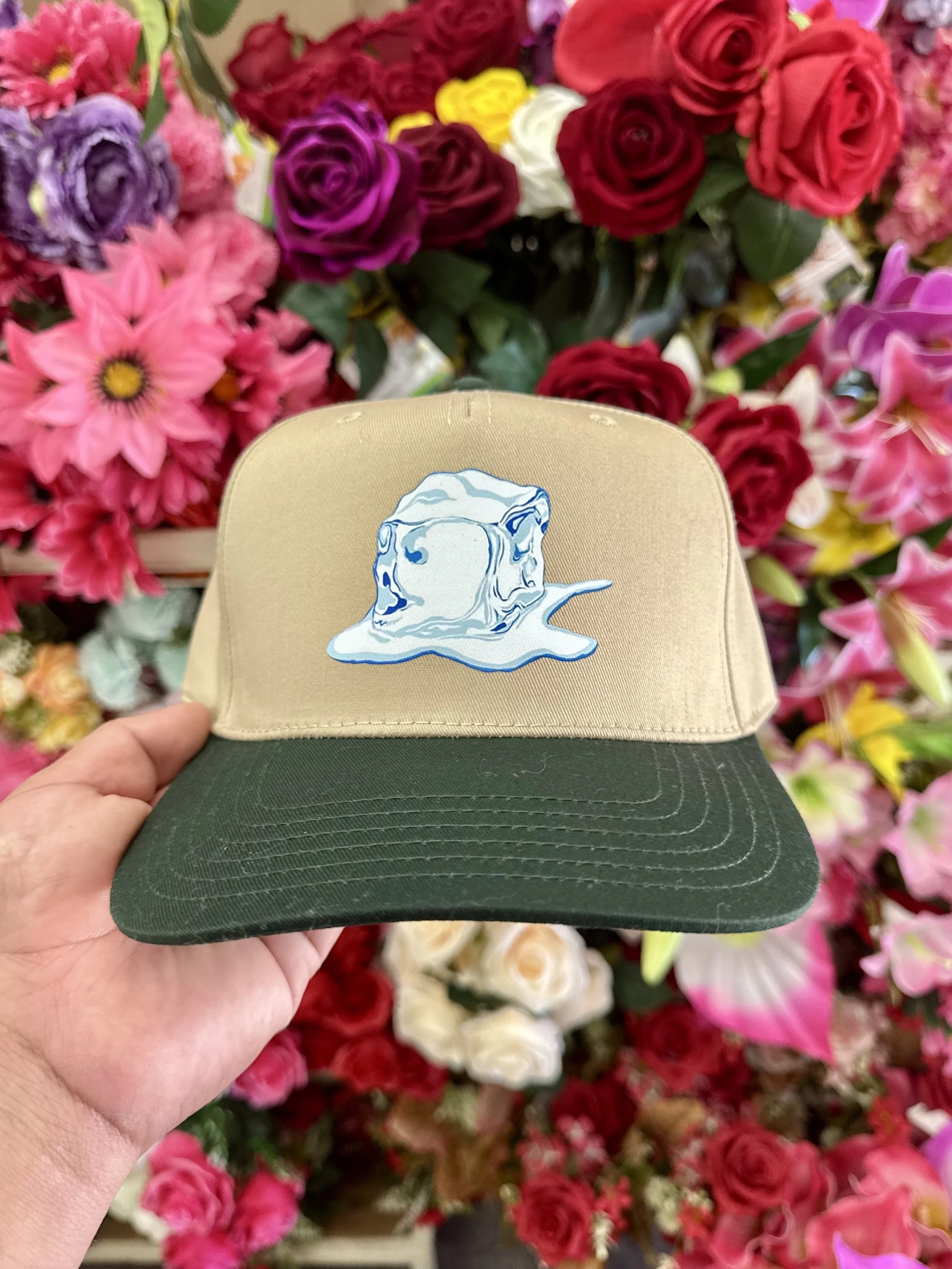 Melted Ice/Chinga La Migra Hat: Beige/ Green