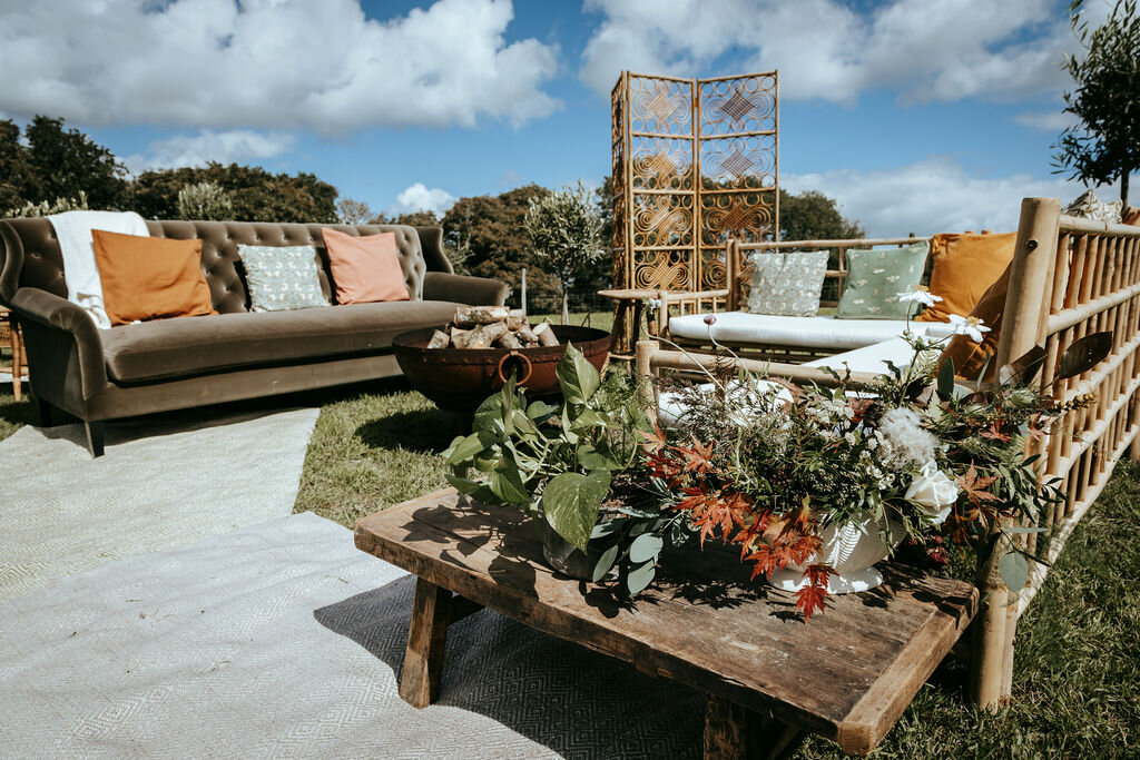 Wedding outdoor venue plymouth furniture design boho vintage festival style 