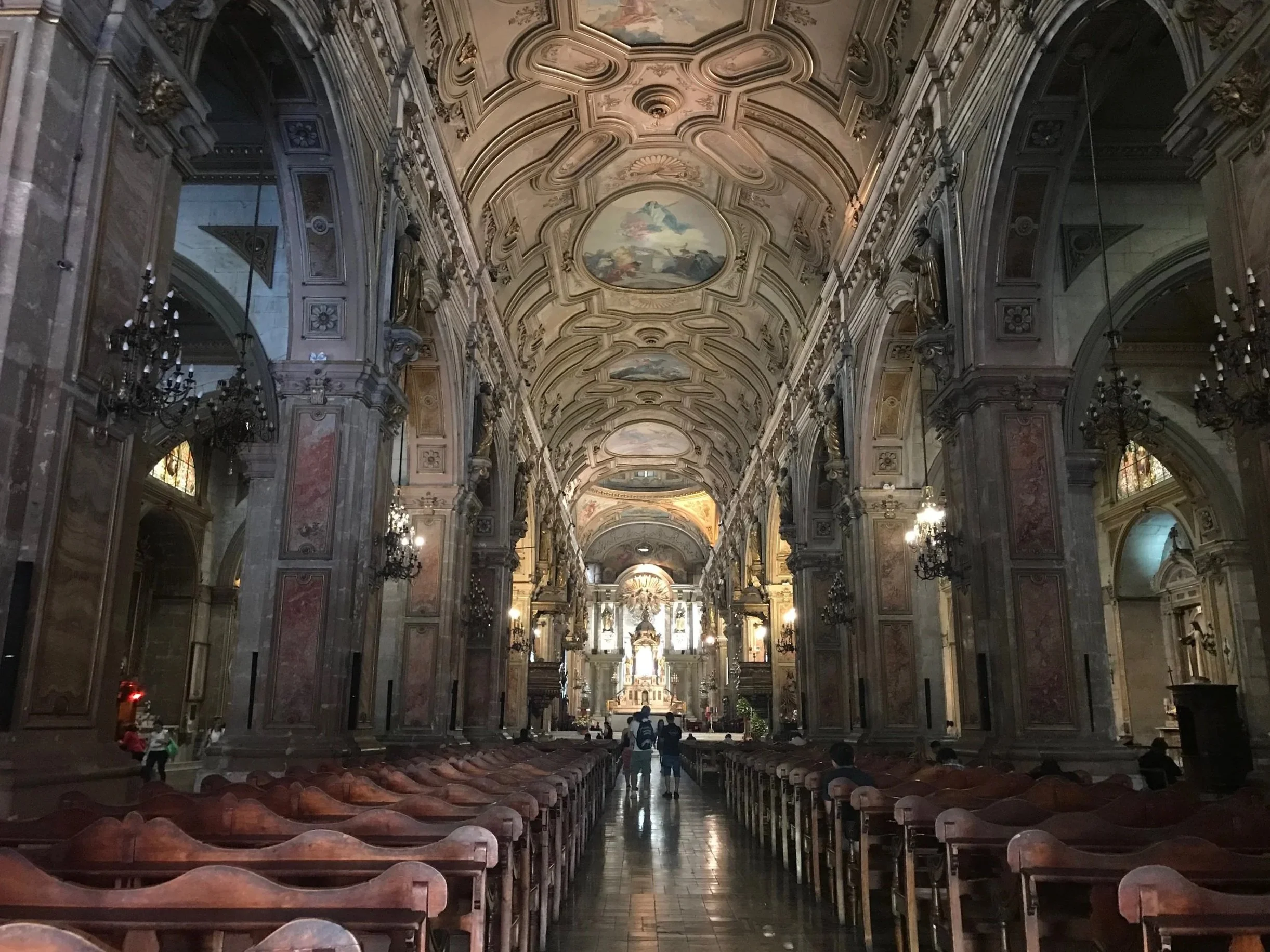 a photo of a south american church with extremely high cielings and ornate details likely a church in Buenos Aires, Argentina from Nicole Brenny's travels
