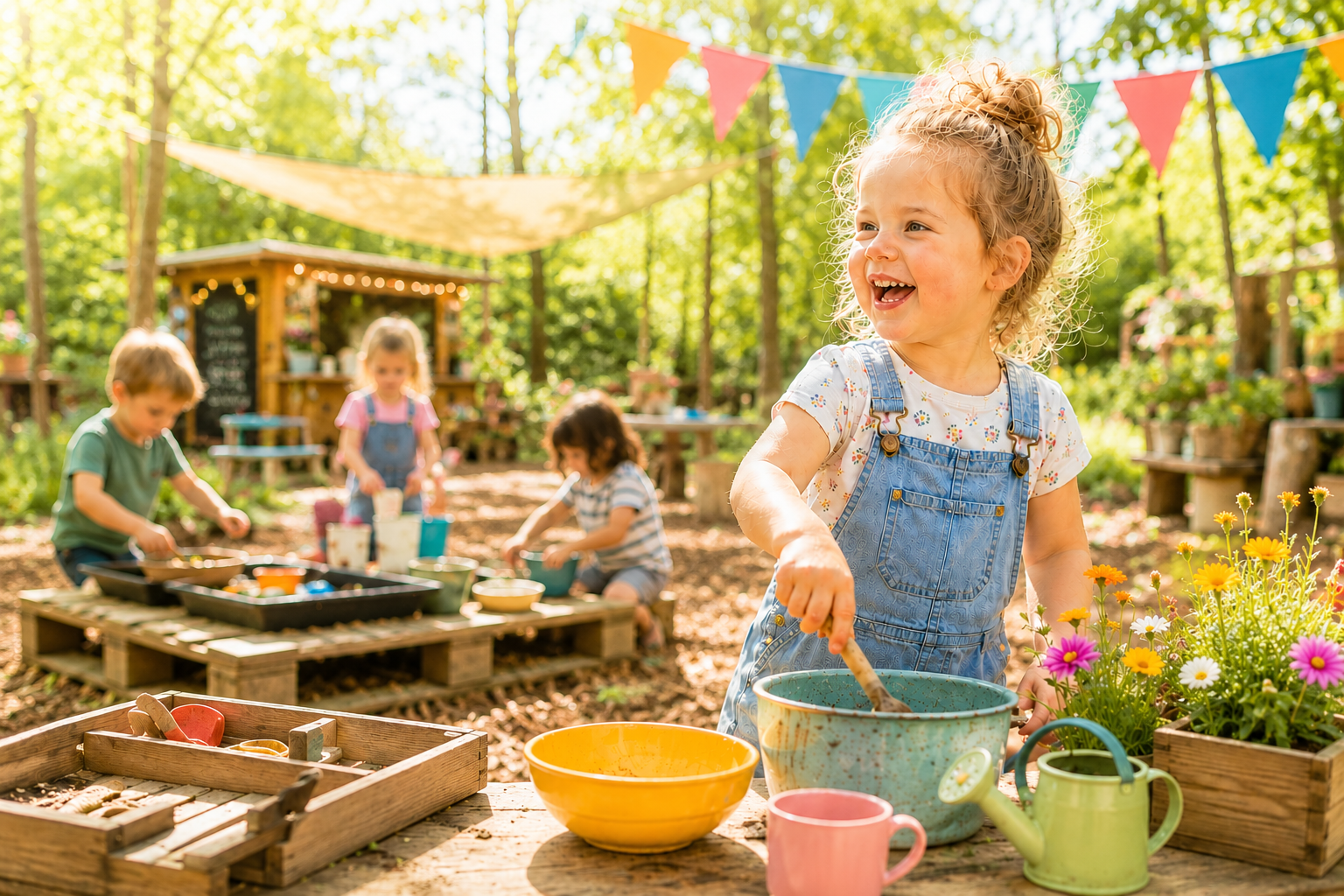 Children playing in woodland