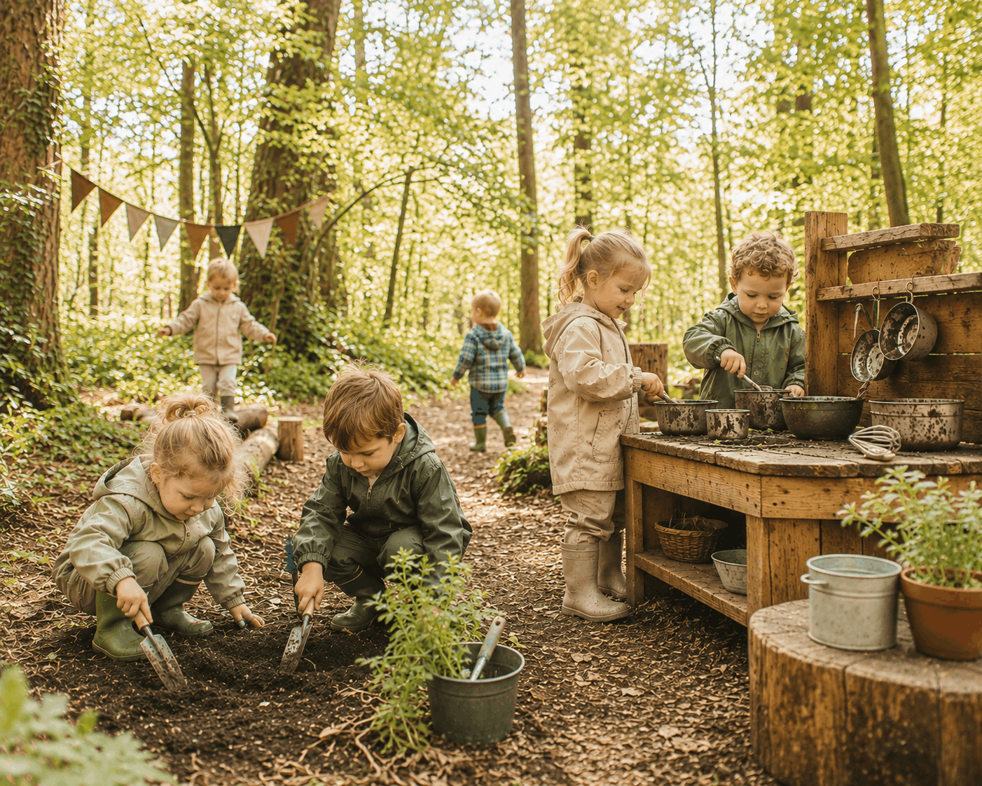 Children playing in woodland