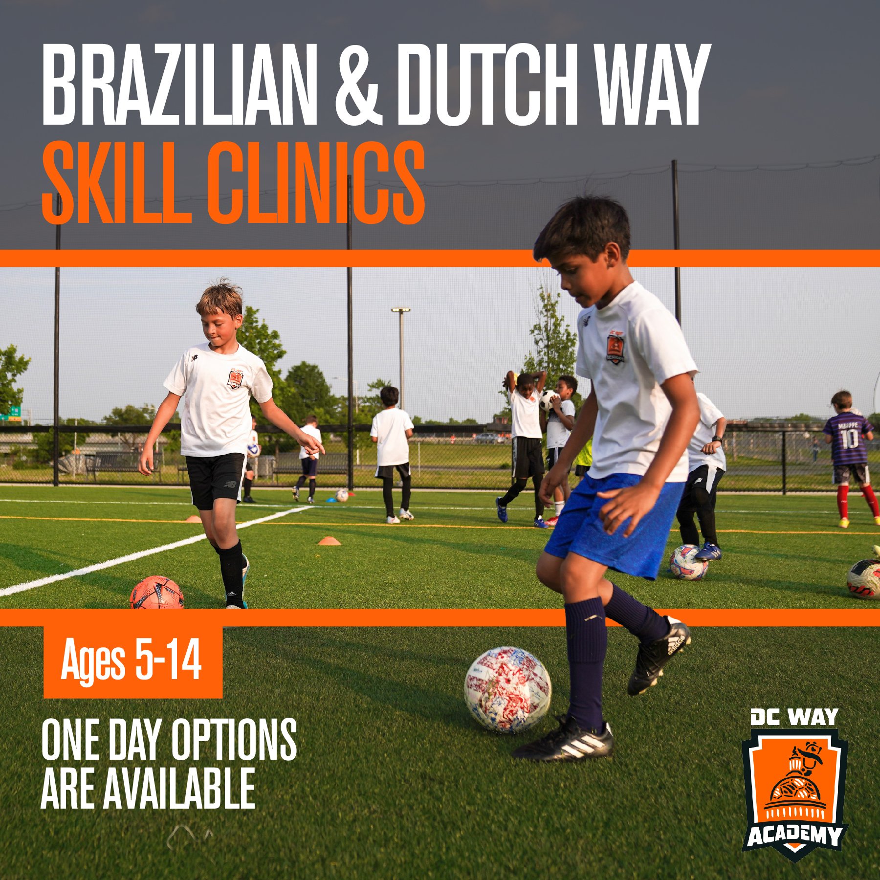 Want to take your skills to the next level? 💪 Get ready to experience the best of Brazilian and Dutch soccer techniques at our Skills Clinics! 🇧🇷⚽🇳🇱
 
Whether you're honing your dribbling like Neymar or mastering precision passing like Van Dijk,